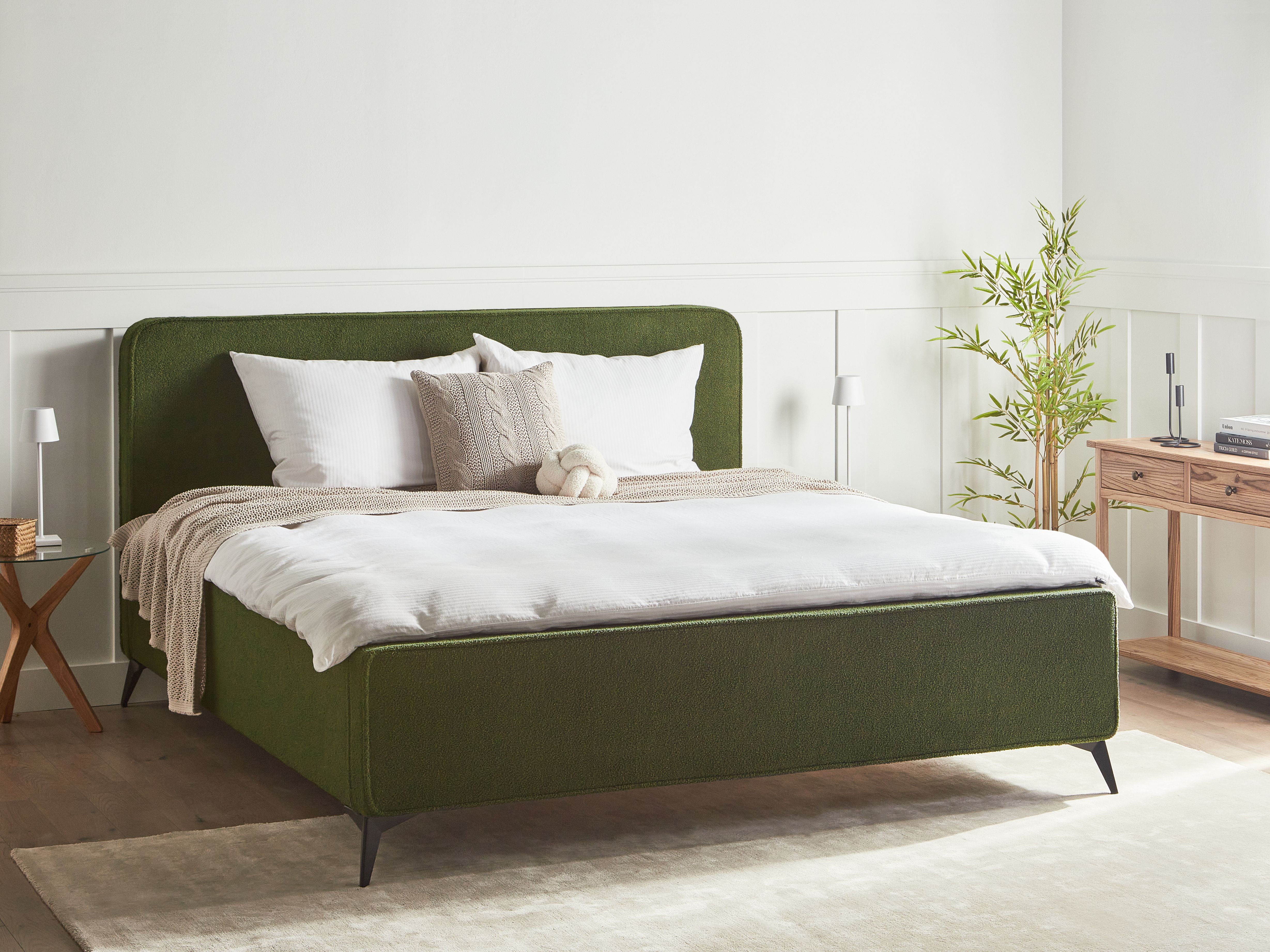 Bed Boucle VALOGNES 180 x 200 cm (EU Super King) Dark Green