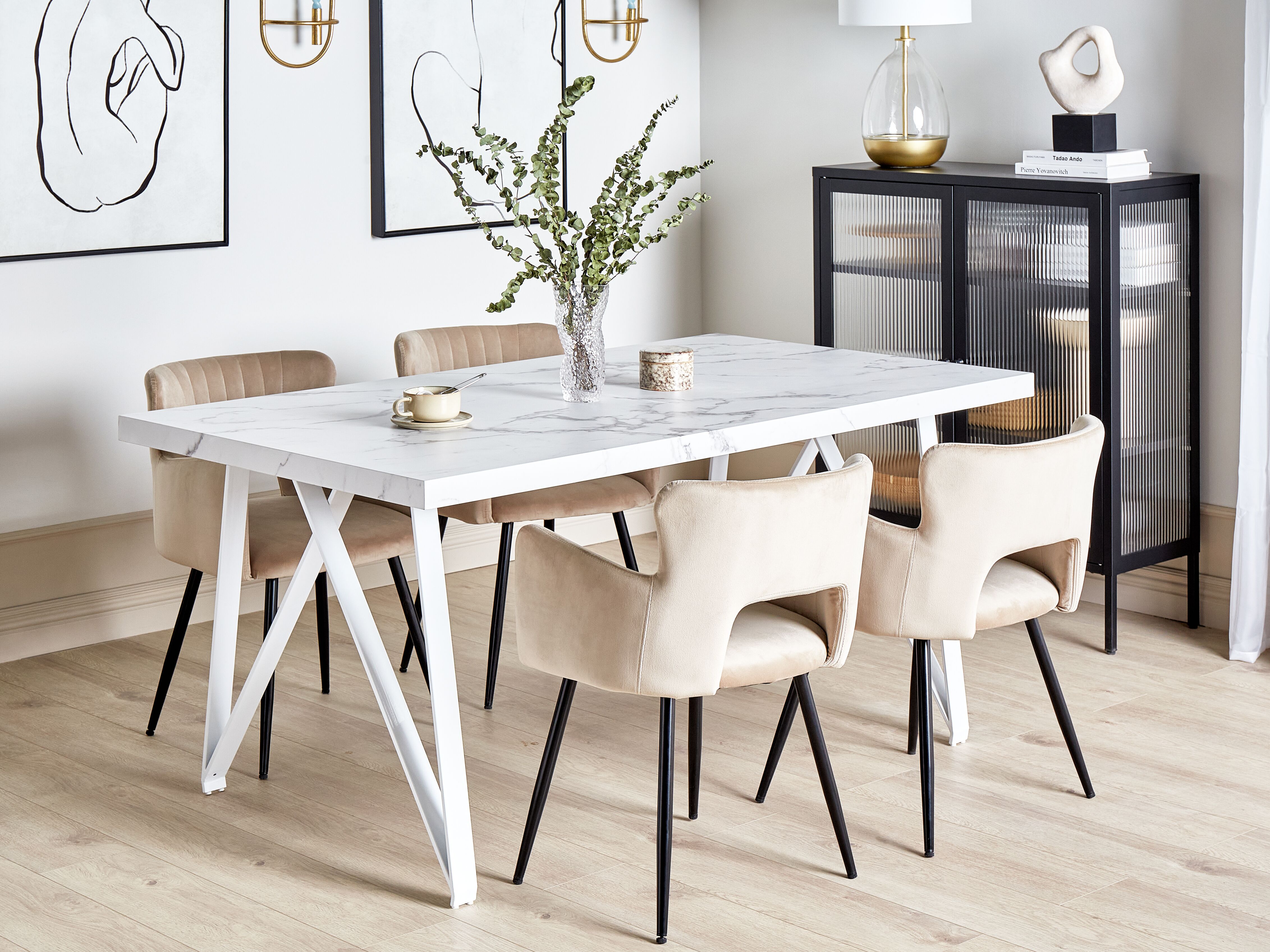 Dining Table GRIEGER White Marble 160 cm 90 cm