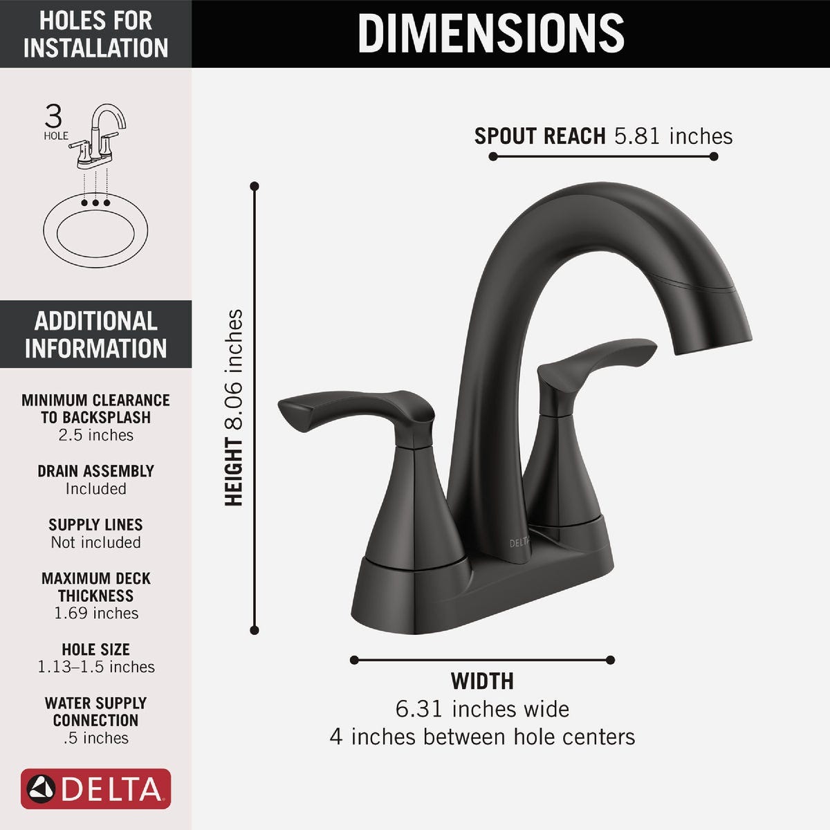Delta Sandover Matte Black 2-Handle Centerset Pull-Down Bathroom Faucet