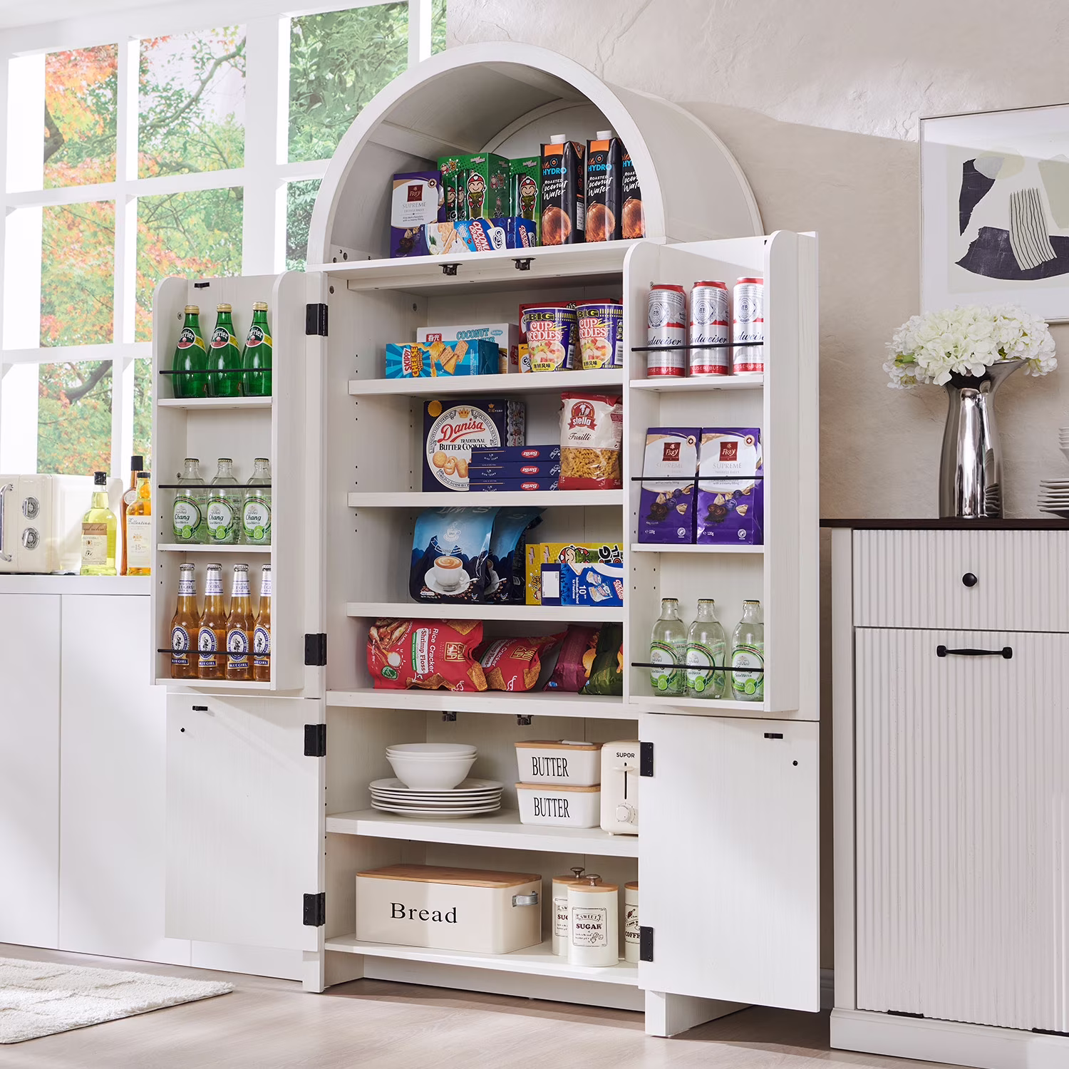 IFGET 71" Tall Arched Kitchen Pantry Storage Cabinet, Large Storage Cabinet with Adjustable Shelves, Pantry Cabinet for Kitchen, Dining Room - Image 7