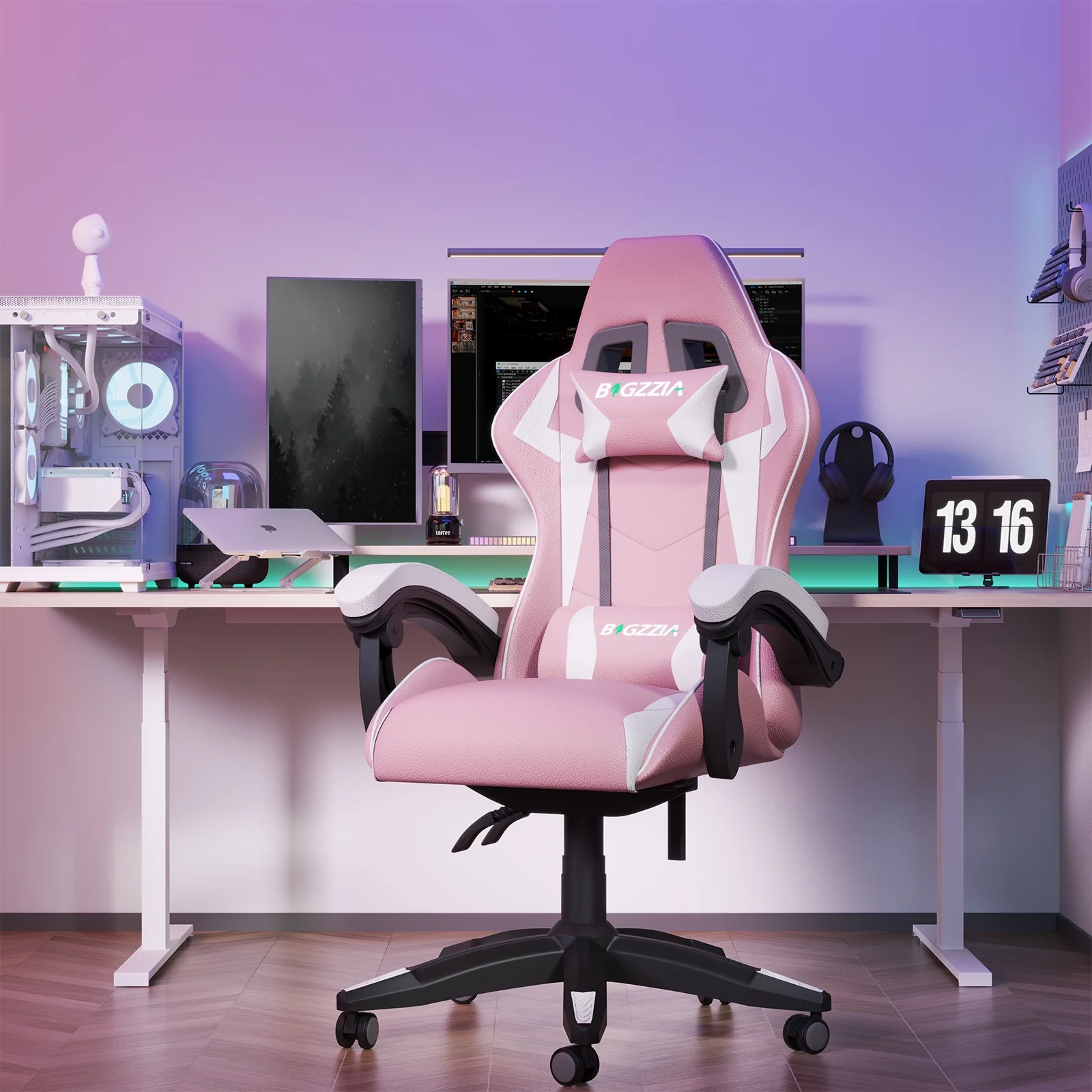 Bigzzia Gaming Chair with Footrest, Gaming Chair for Adult with Headrest and Lumbar Support,Red - Image 56
