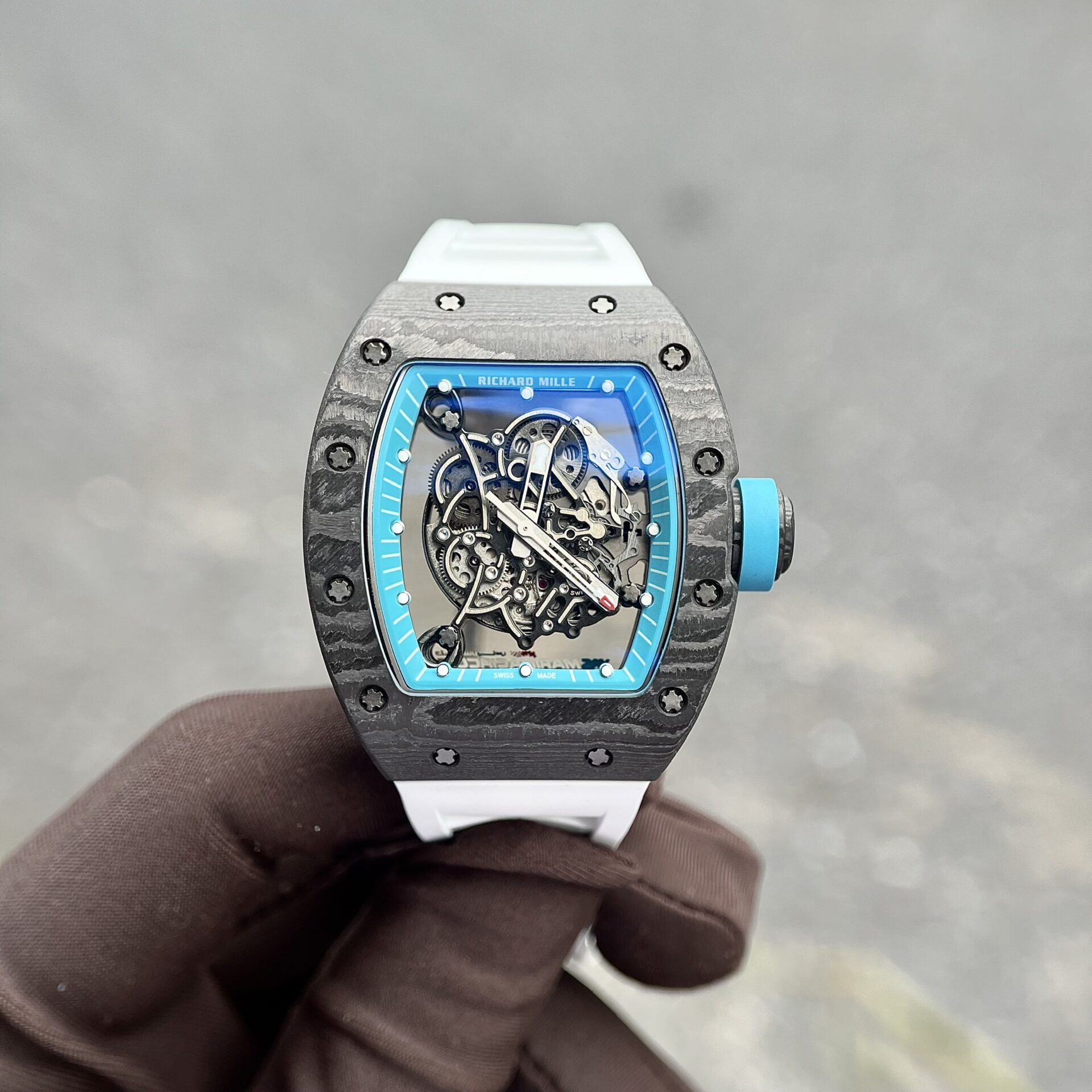Richard Mille RM055 Full Carbon White Rubber Strap Replica 1:1 Watch 45mm - Top club