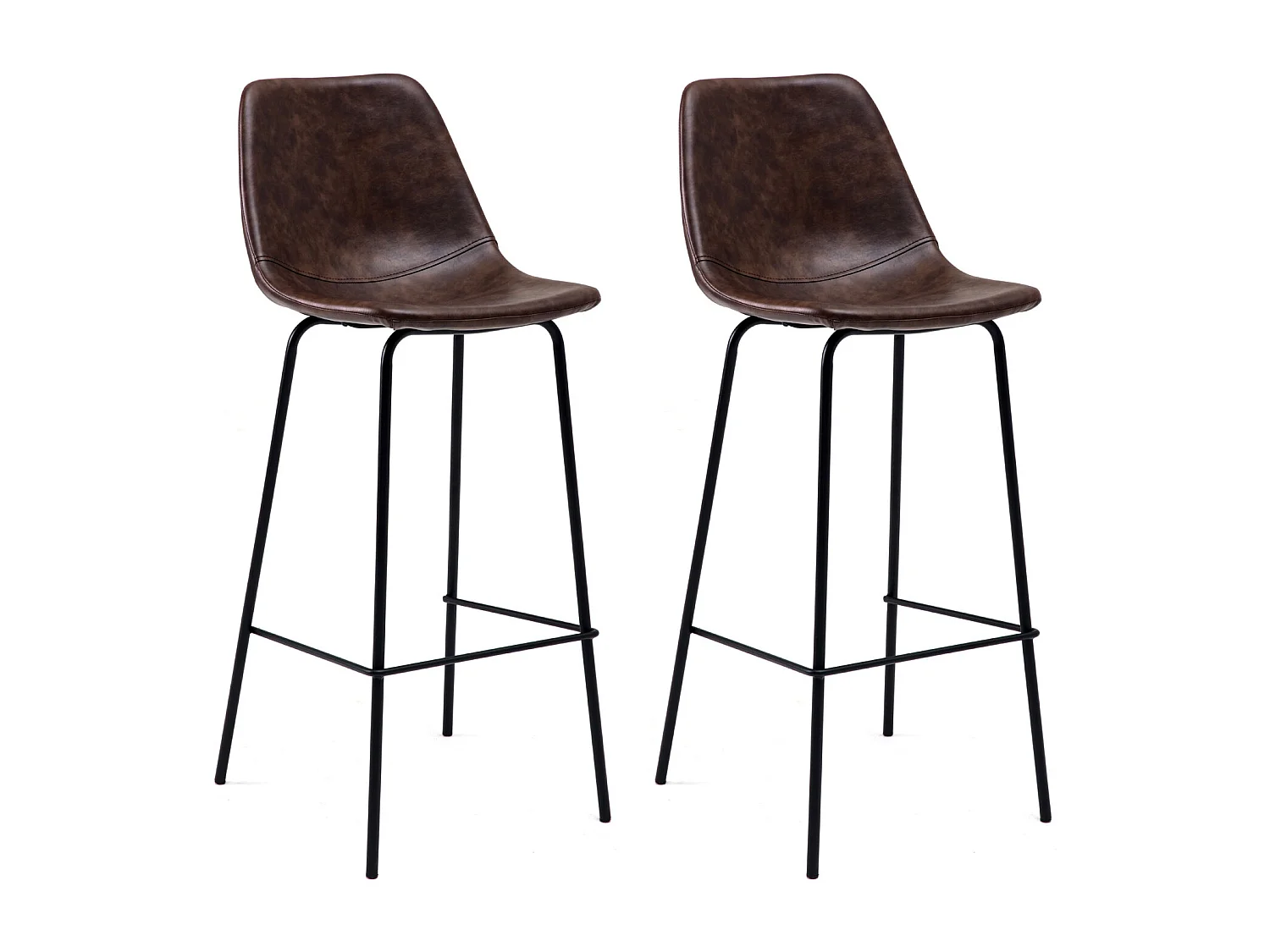 Lot de 2 tabourets de bar vintage LUCIEN marron - Hauteur d'assise 75cm - HAPPY GARDEN