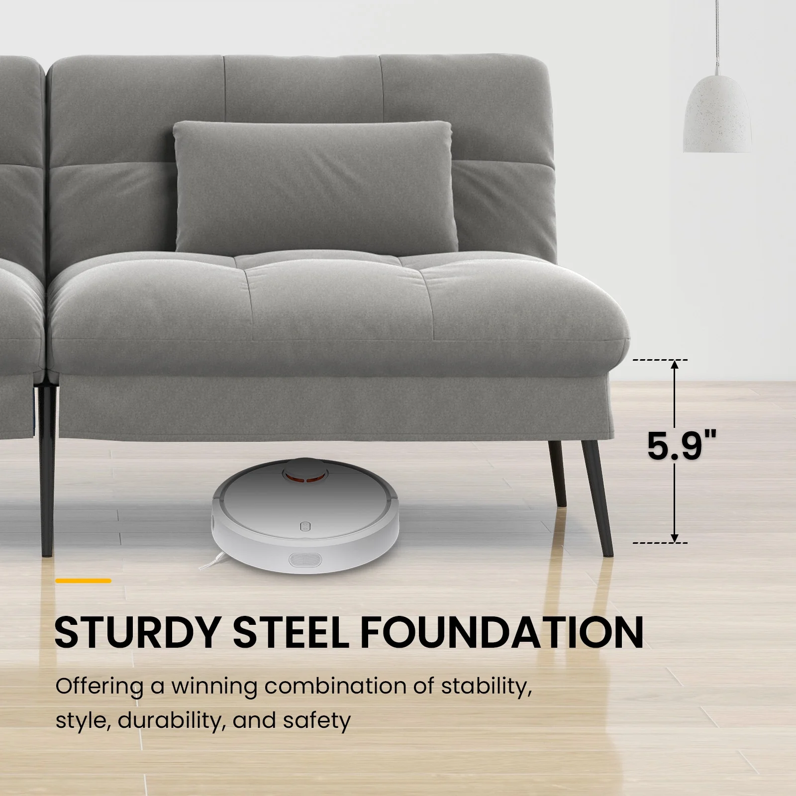 COMHOMA Cloud Comfort Convertible Futon Sofa Bed, Gray - Image 4