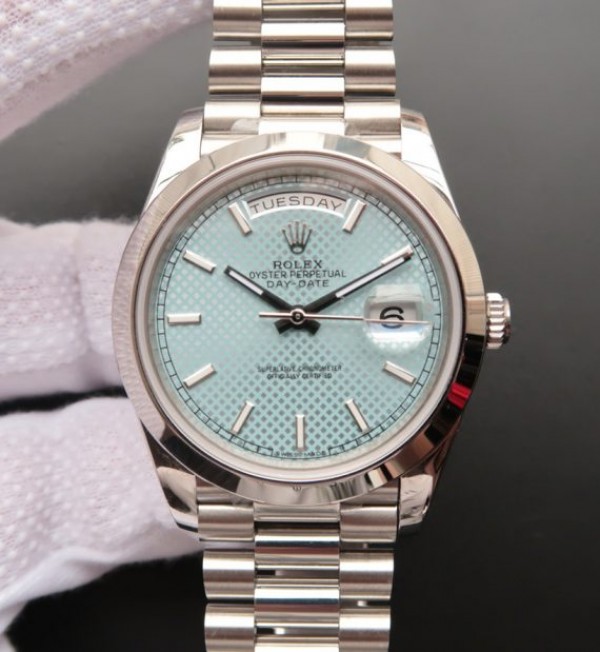 Replica Rolex Day-Date 40mm 228206 Noob Textured Ice Blue Dial Bracelet A3255 - Elite Watch Atelier
