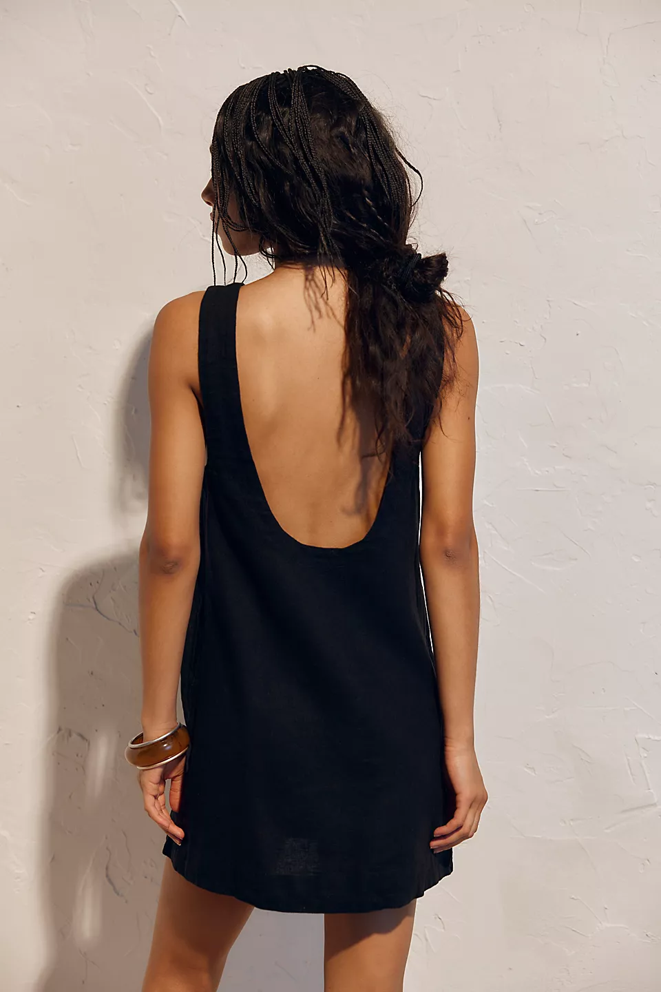 Full Of Sunshine Cotton-Linen Mini Dress-Black