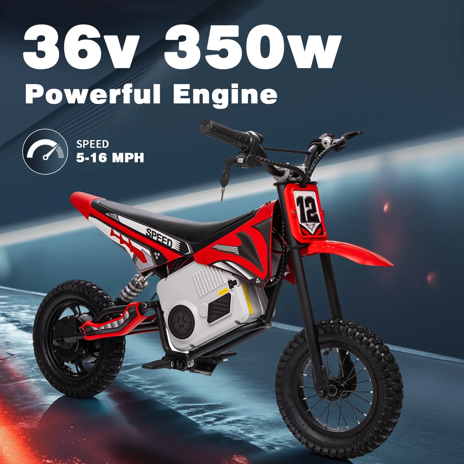 Kerry Yoo C11 36V Electric Dirt Bike for Kids 8-14, 350W Ride on Motorcycle, Electric Motorbike Teens,16 mph, High/Low Speeds-Red - Image 2