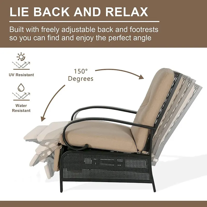Adjustable Patio Recliner Lounge Chair With Cushion, 300 lbs - 38 (D) x 26.5 (W) x 38.5 (H) Inches - Image 16 Adjustable Patio Recliner Lounge Chair With Cushion, 300 lbs - 38 (D) x 26.5 (W) x 38.5 (H) Inches - Image 16