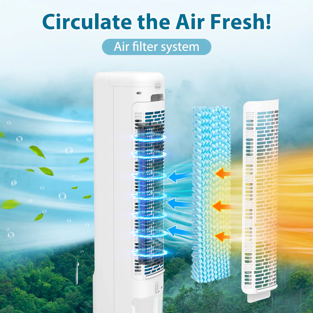 3-in-1 Evaporative Air Cooler LifePlus Portable Tower Cooling Fan Oscillating Swamp Cooler 41.5" White - Image 2