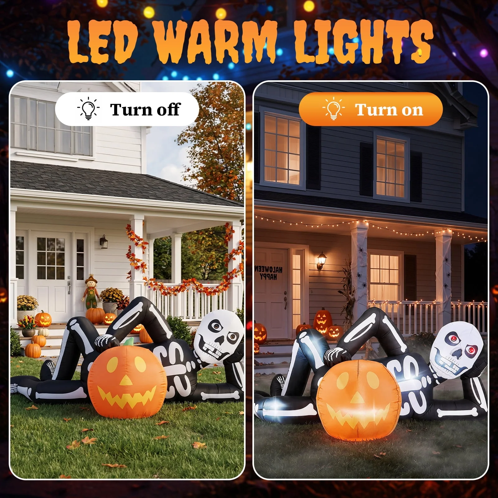 Ktaxon 7' Halloween Inflatables Skeleton Outdoor Halloween Decoration Reclining Skeleton with Pumpkin,Built-In LED Lights - Image 2 Ktaxon 7' Halloween Inflatables Skeleton Outdoor Halloween Decoration Reclining Skeleton with Pumpkin,Built-In LED Lights - Image 2