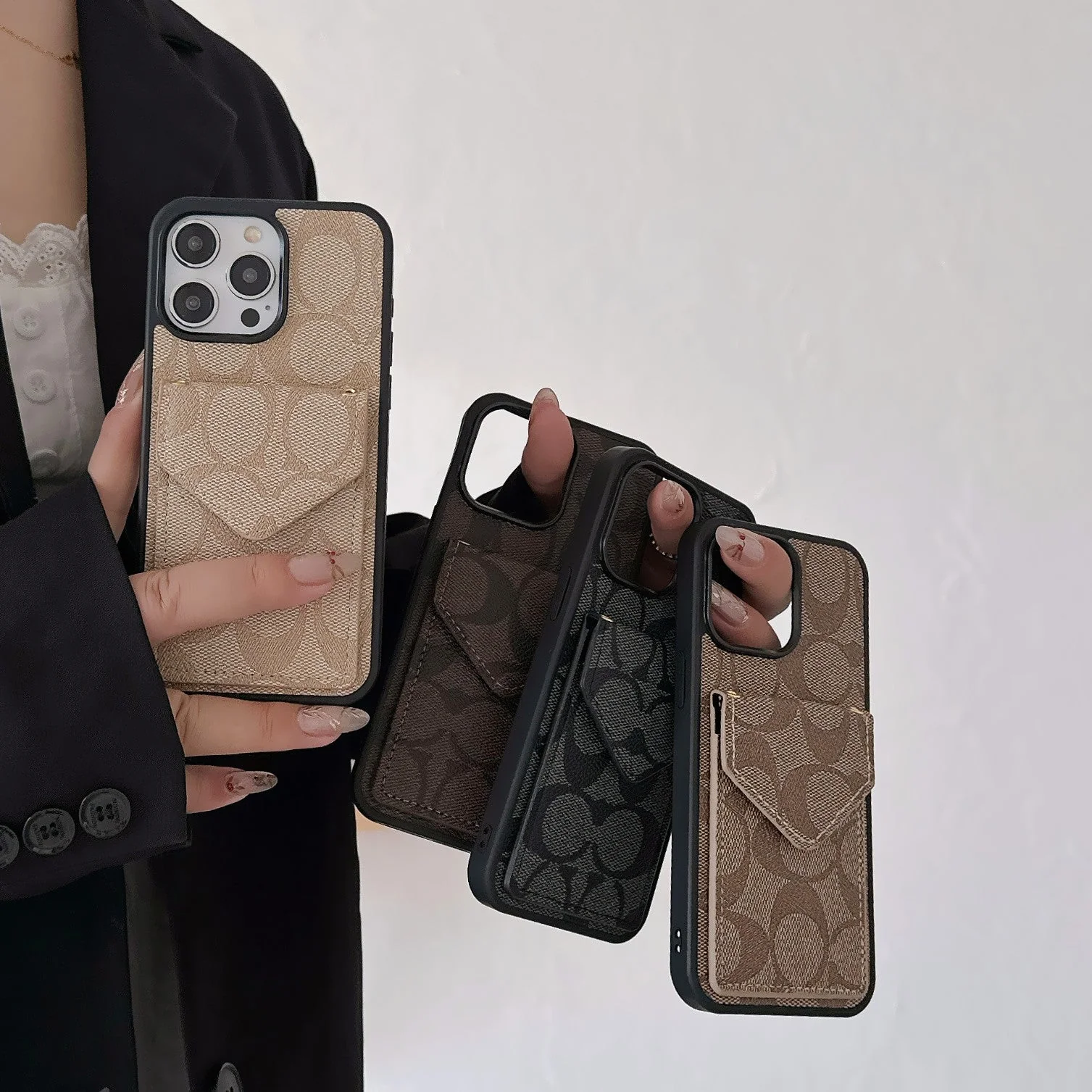 Coach iPhone Case With Card Holder And Strap Light Black -SJ240513 - Wholesale & Influencer