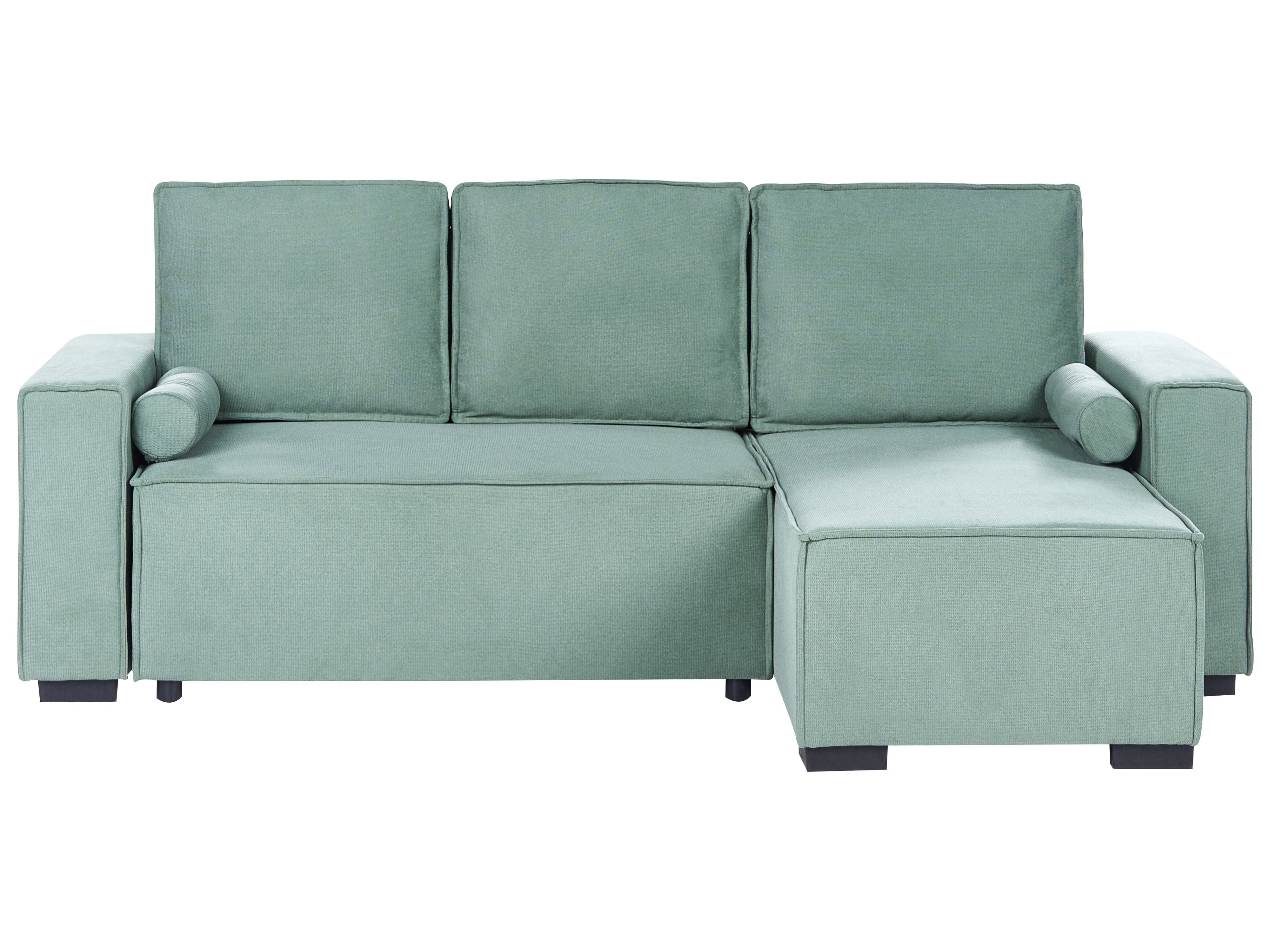 Corner Sofa Bed 3 Seater EDANE Fabric Light Green with Storage Left Hand