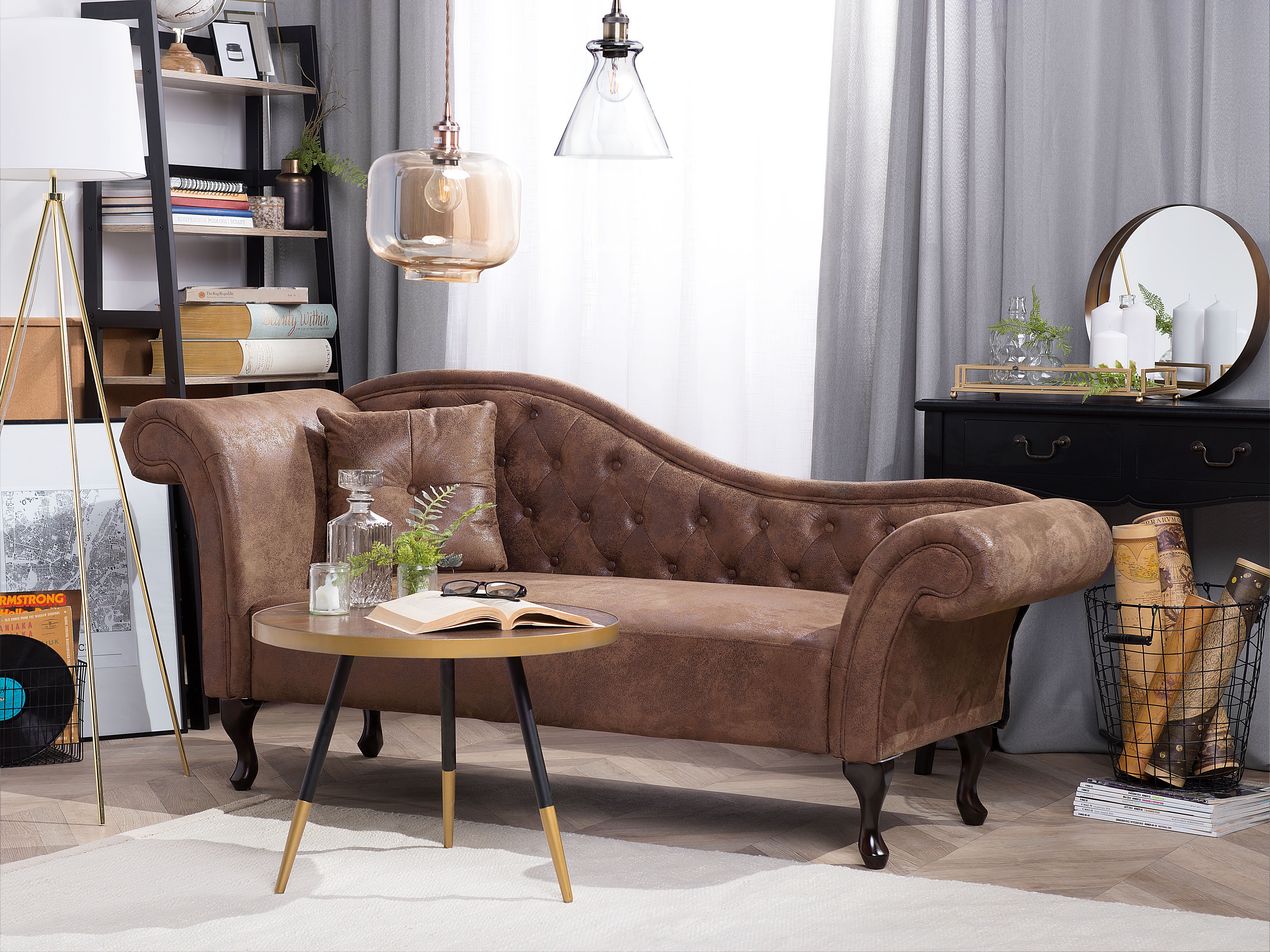 Left-Hand Chaise Lounge LATTES Faux Suede Light Brown
