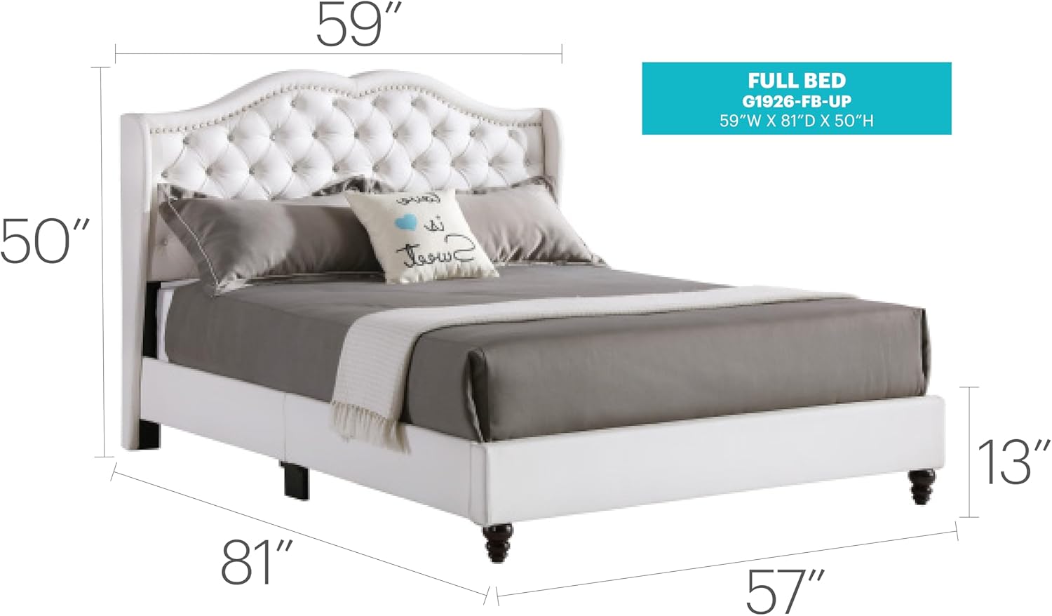 GDFStudio PU Upholstered Bed Frame with Padded Wingback Headboard, Transitional Platform Design, Box Spring Required, Easy Assembly, Full Size Bed for Modern and Classic Bedrooms,50