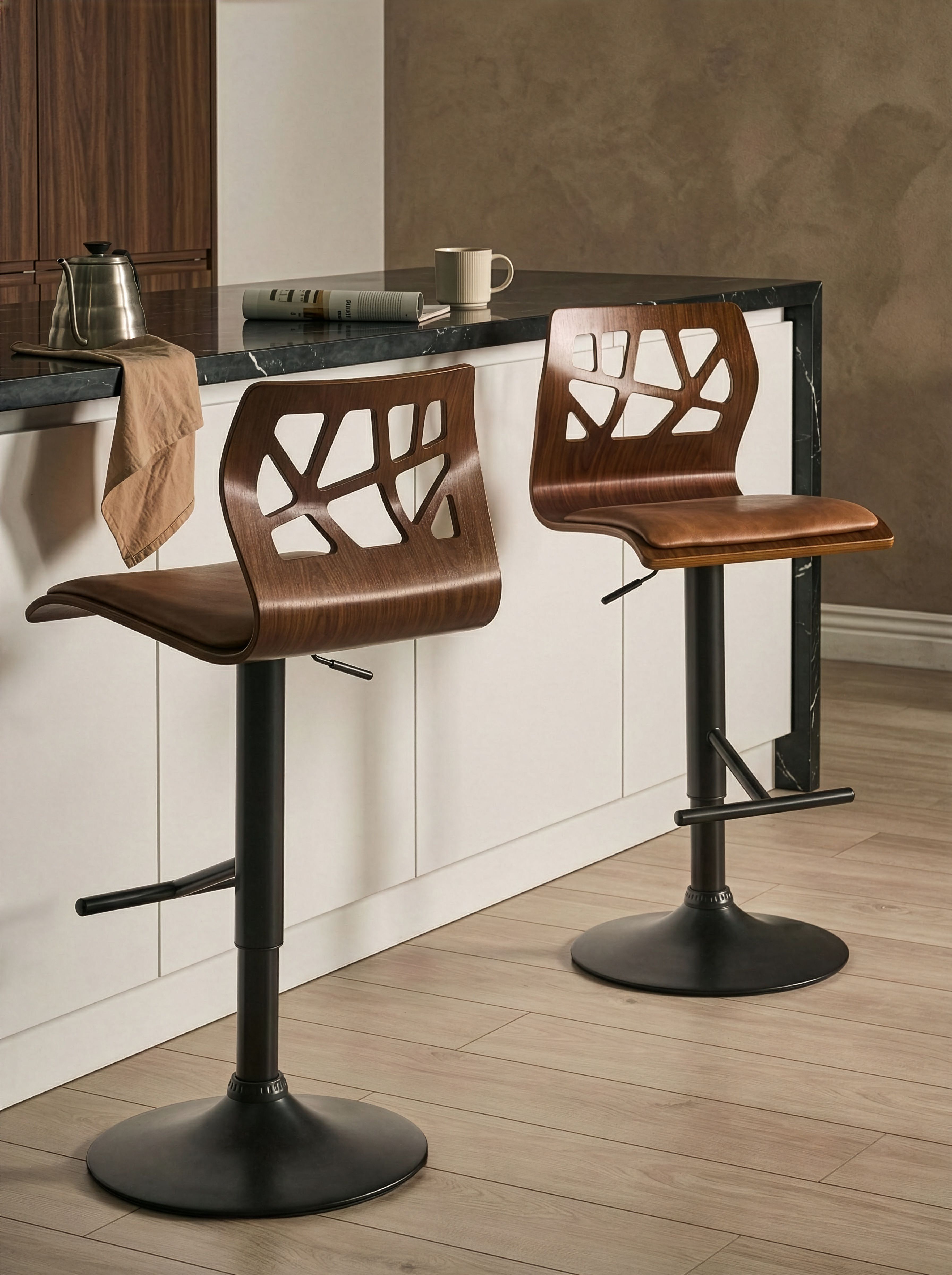 Set of 2 Bar Chairs PETERSBURG Faux Leather Brown/ Black