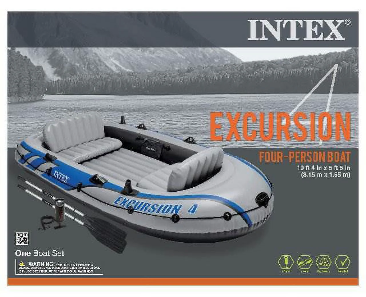 Intex Excursion 4 Inflatable Raft Set w/ 2 Transom Mount 8 Speed Trolling Motors - Image 7