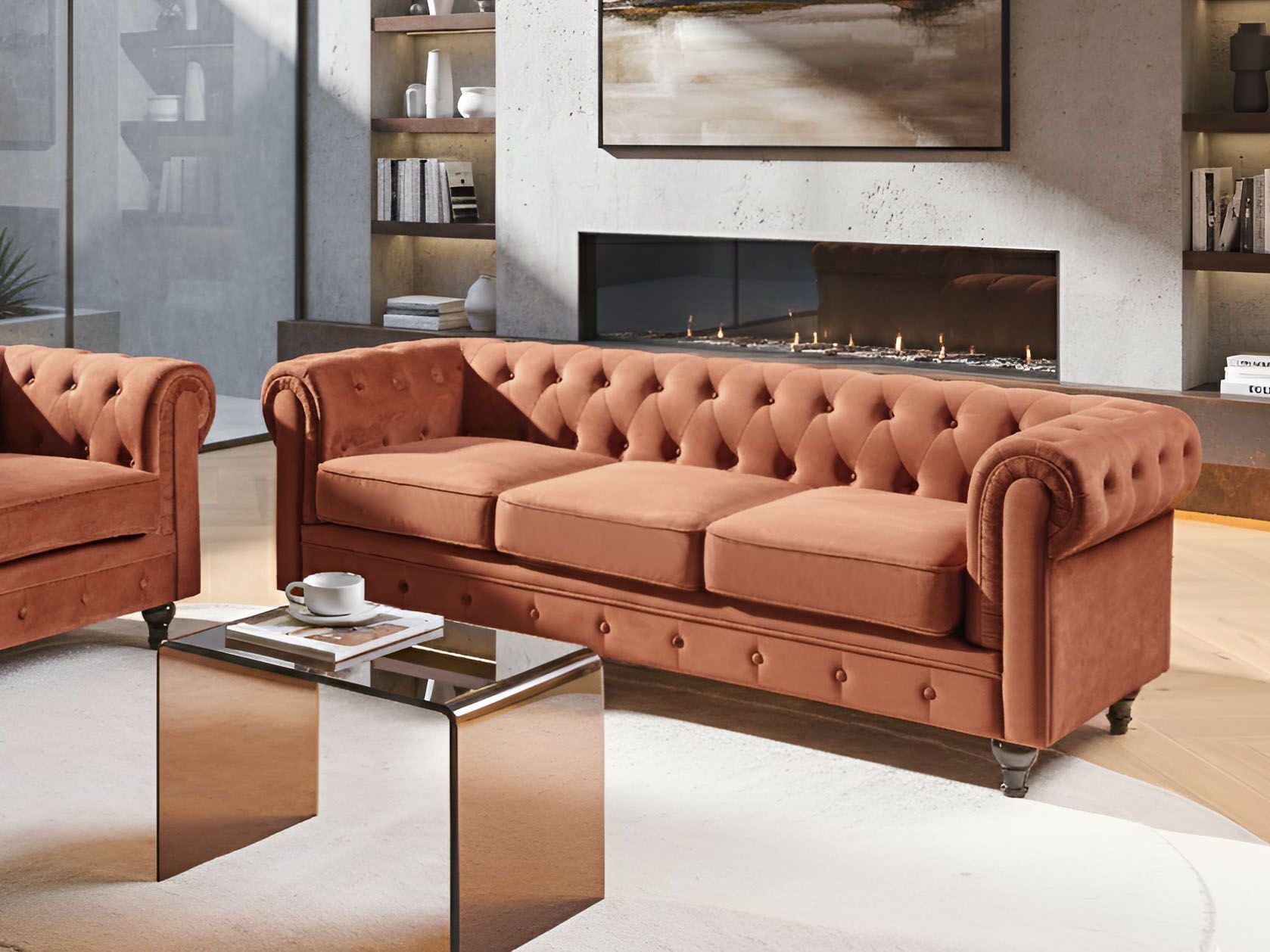 Sofa 3 Seater CHESTERFIELD Velvet Golden Brown