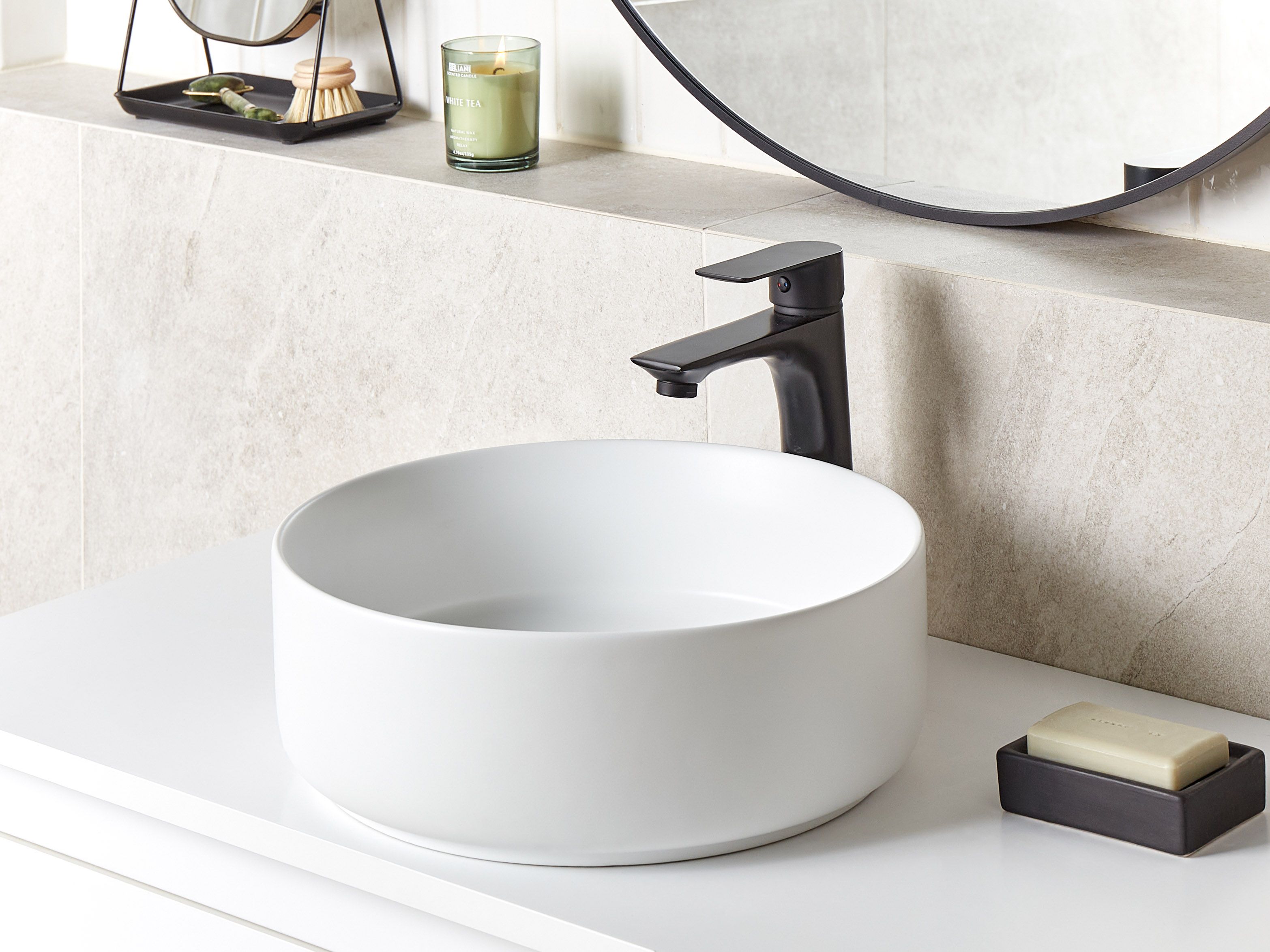 Countertop Basin CALIG ⌀ 360 mm Ceramic Off-White