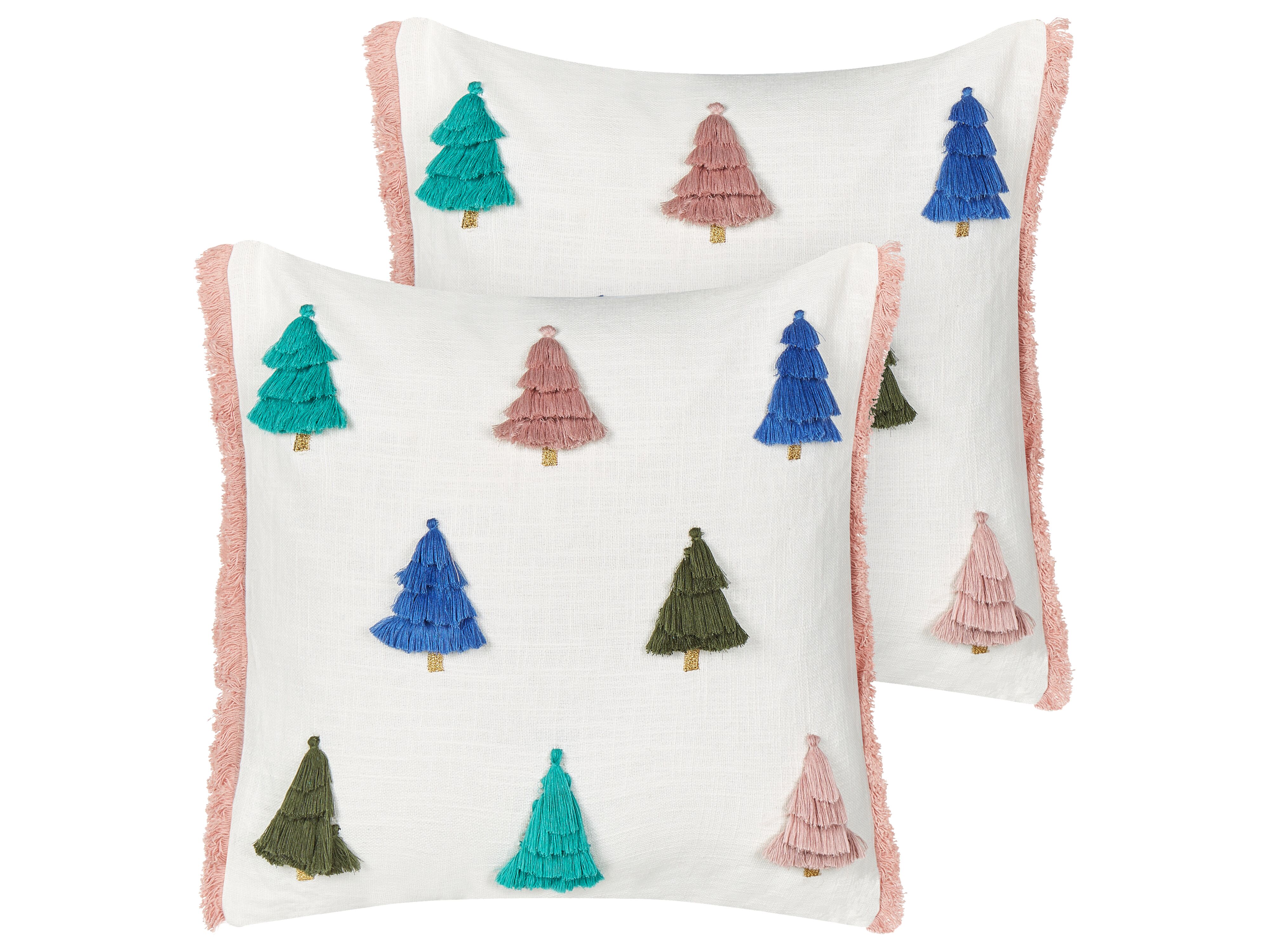 Set of 2 Decorative Cushions SKIMMIA Cotton 45 x 45 cm White Christmas Motif