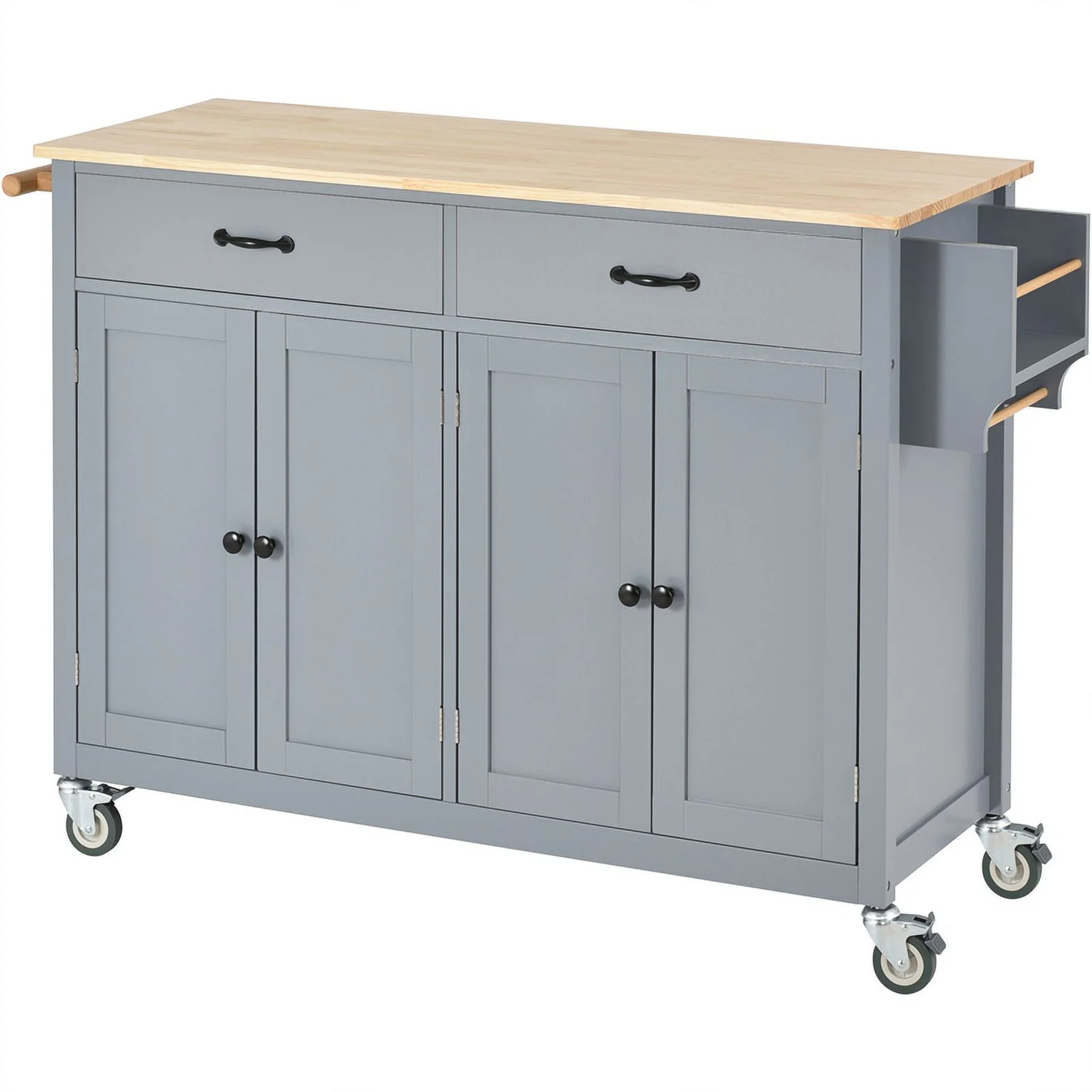 Kitchen Storage Islands&Carts with Solid Wood Top and Locking Wheels, Kitchen Island Cart with 4 Door Cabinet and Two Drawers, Kitchen Cabinets for Kitchen and Dining Room, Green - Image 16