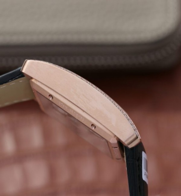 Replica Cartier Tank MC RG Gray Textured Dial Diamonds Bezel Leather Strap - Top club