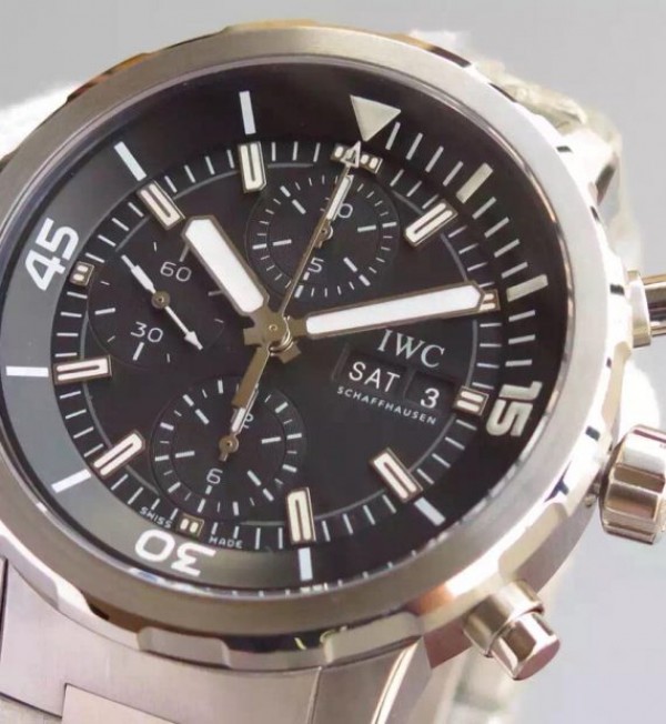 Replica IWC V6 Aquatimer Chrono IW376803 Black Dial SS Bracelet A7750 - Elite Watch Atelier