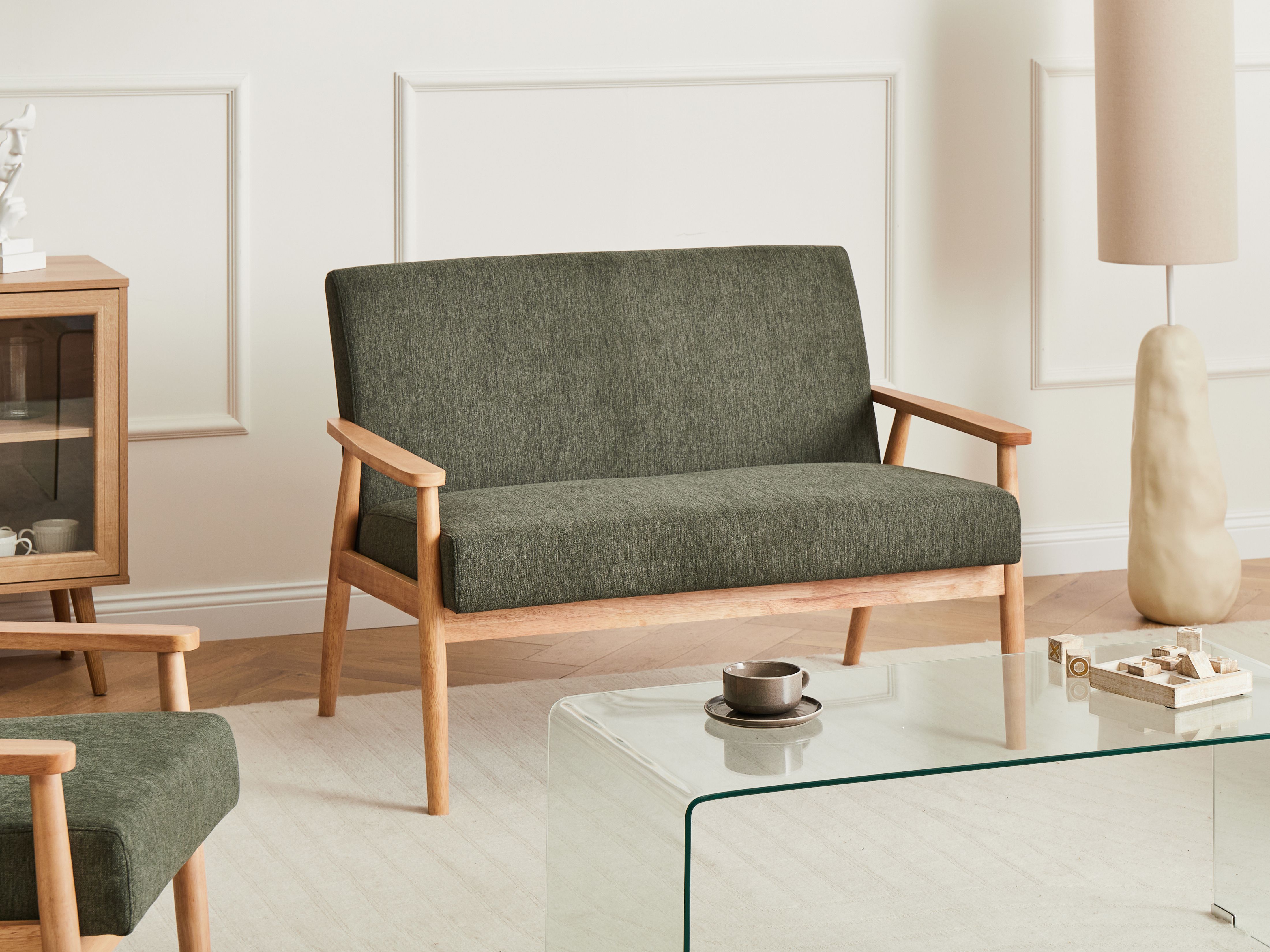 Sofa 2 Seater ESRUM Fabric Light Brown/ Green