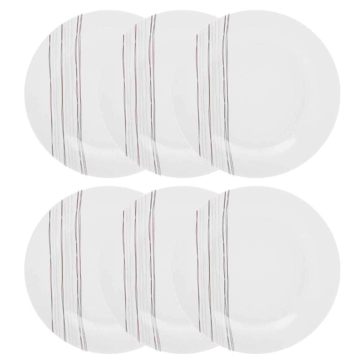 Set of 6 Dessert Plates "Lines" D.19.2 cm, White