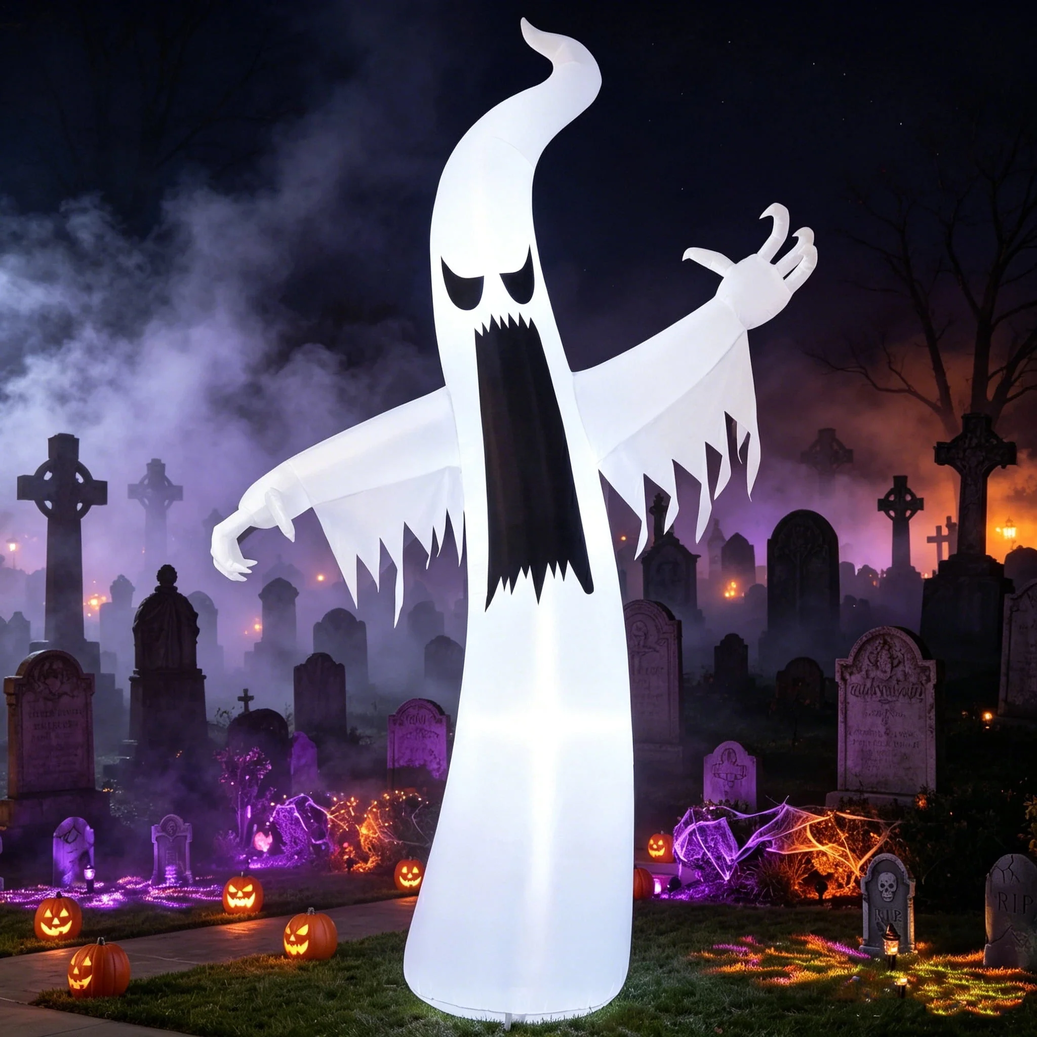 Joyfy 12ft Halloween Ghost Inflatable, Giant Ghosts inflatables with Build-in LEDs Outdoor Decorations, Blow Ups Halloween Yard Inflatables