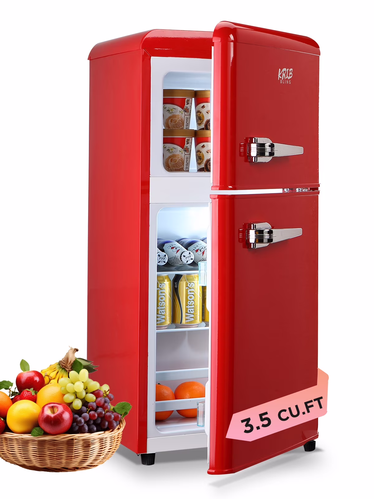 Krib B Compact Refrigerator 3.5 Cu.ft, Mini Fridge with Freezer, Modern Fridge with Dual Door, 7 Grade Temperature Adjustment, Silver - Image 3