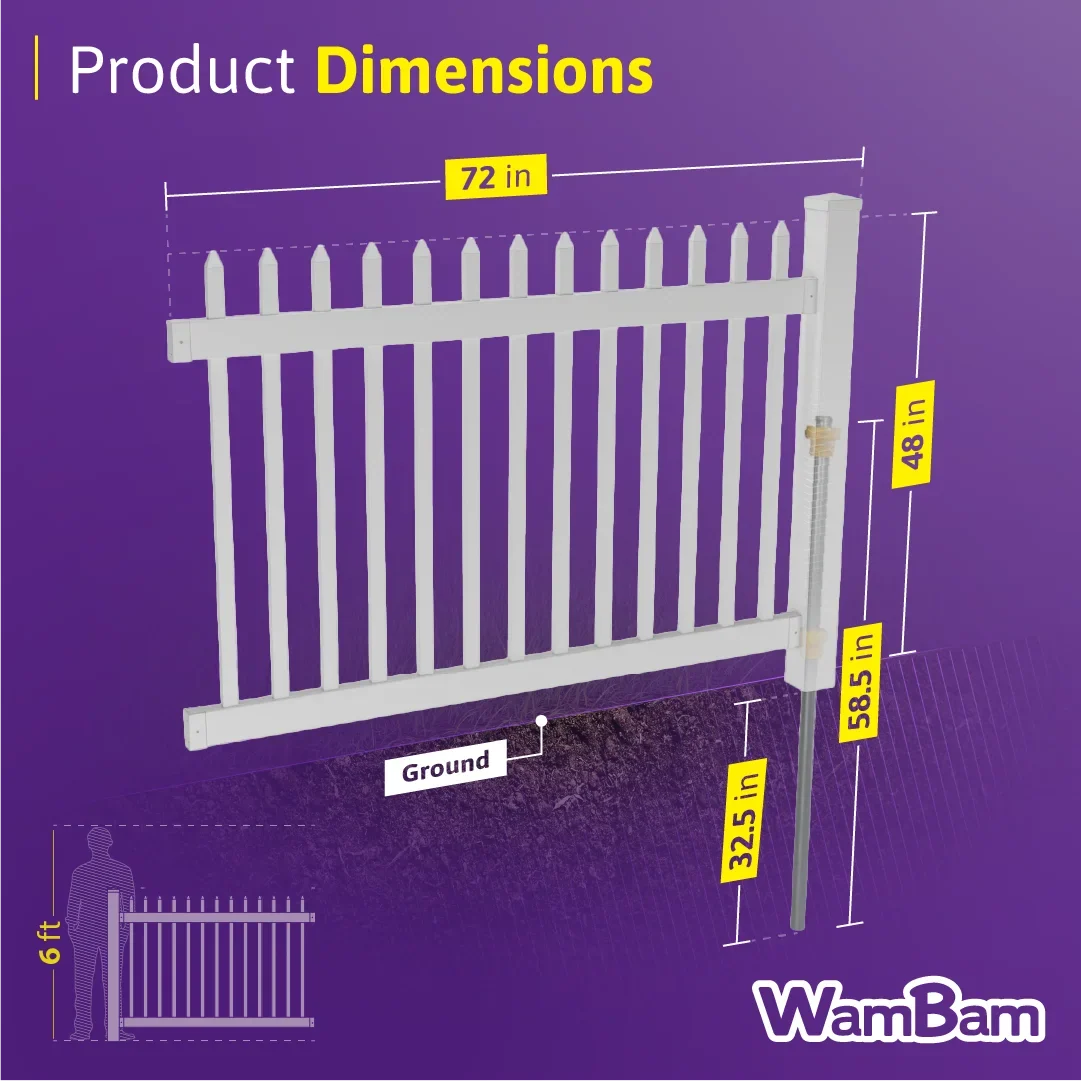 WamBam White Vinyl Picket Fence Panel Kit, 4ft H x 6ft W, 1 Panel + 1 Post - BL19101 - Image 7 WamBam White Vinyl Picket Fence Panel Kit, 4ft H x 6ft W, 1 Panel + 1 Post - BL19101 - Image 7