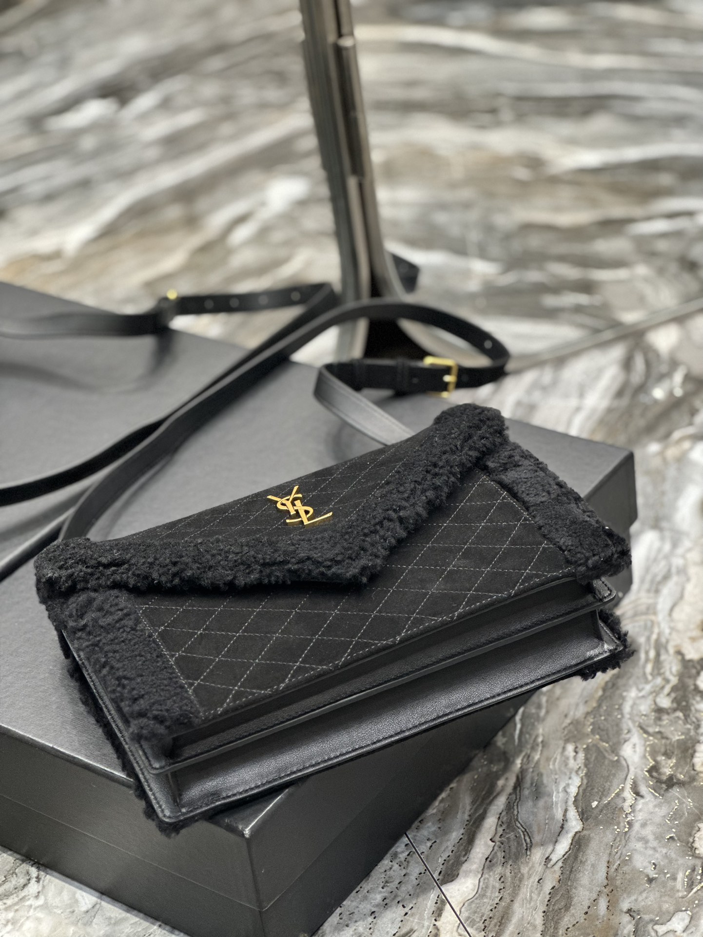 GABY MINI SATCHEL IN QUILTED SUEDE AND SHEARLING1:1High-quality replica