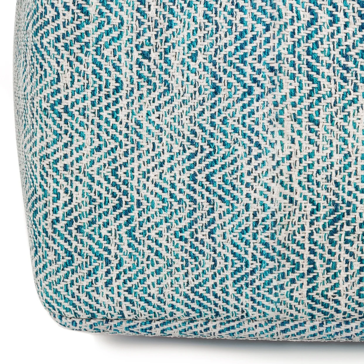 Simpli Home Nate 20 inch Wide Boho Square Pouf in Patterned Teal M��lange Cotton