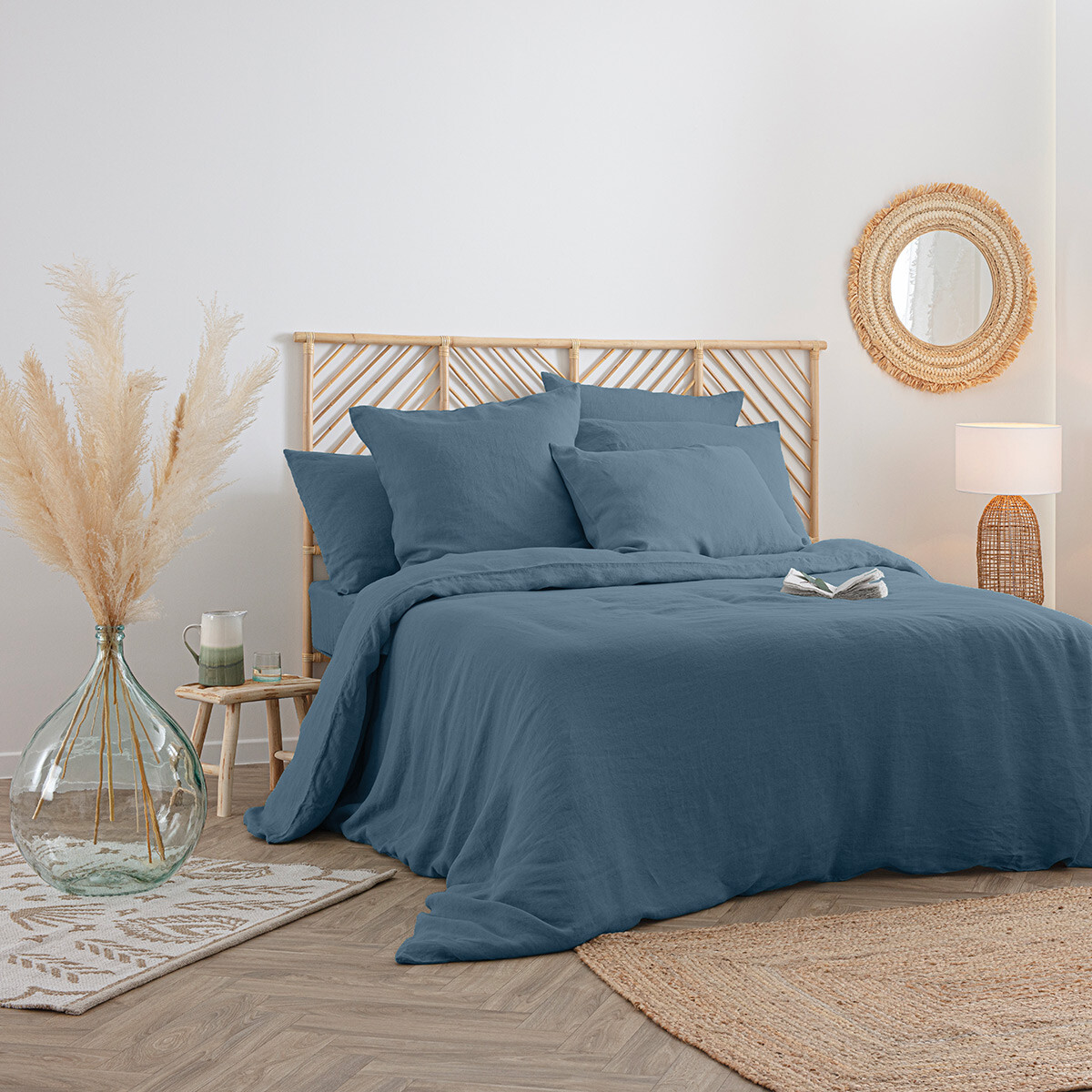 Duvet cover "Linah", washed linen Teal blue, 260x240 cm