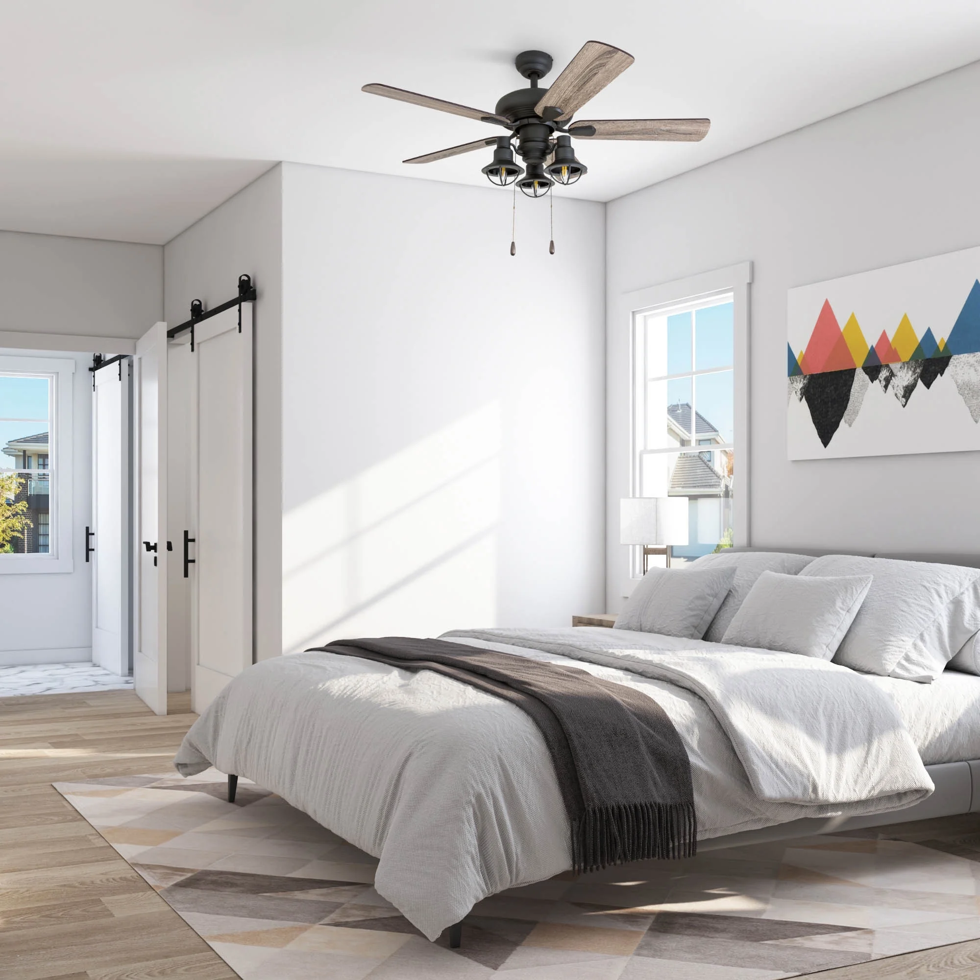 Prominence Home 50652-35 Piercy Coastal 42-Inch Aged Bronze Indoor Ceiling Fan, Lantern LED Multi-Arm Barnwood/Tumbleweed Blades