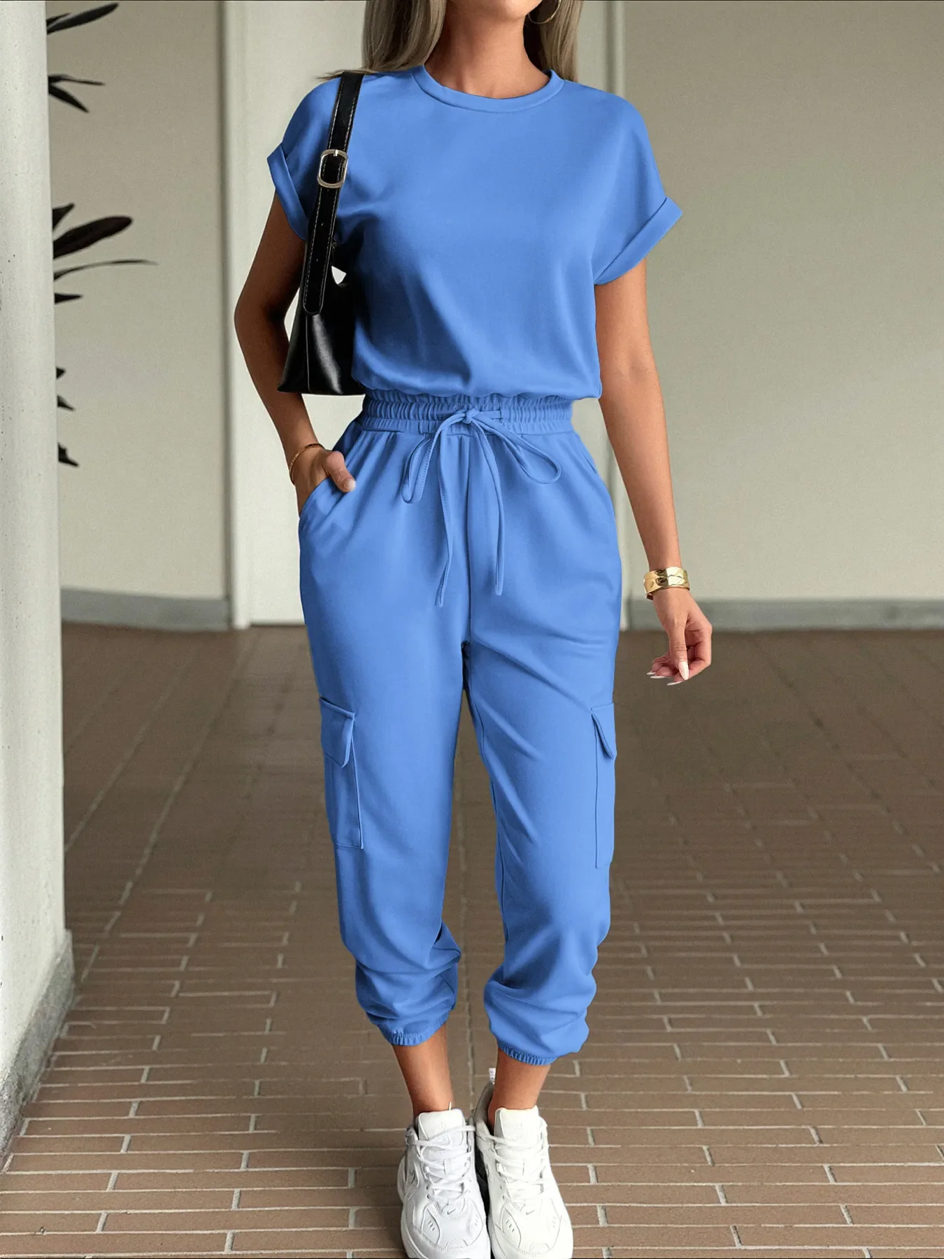 Round Neck Short Sleeve Top and Pants Set - ZKZOOK