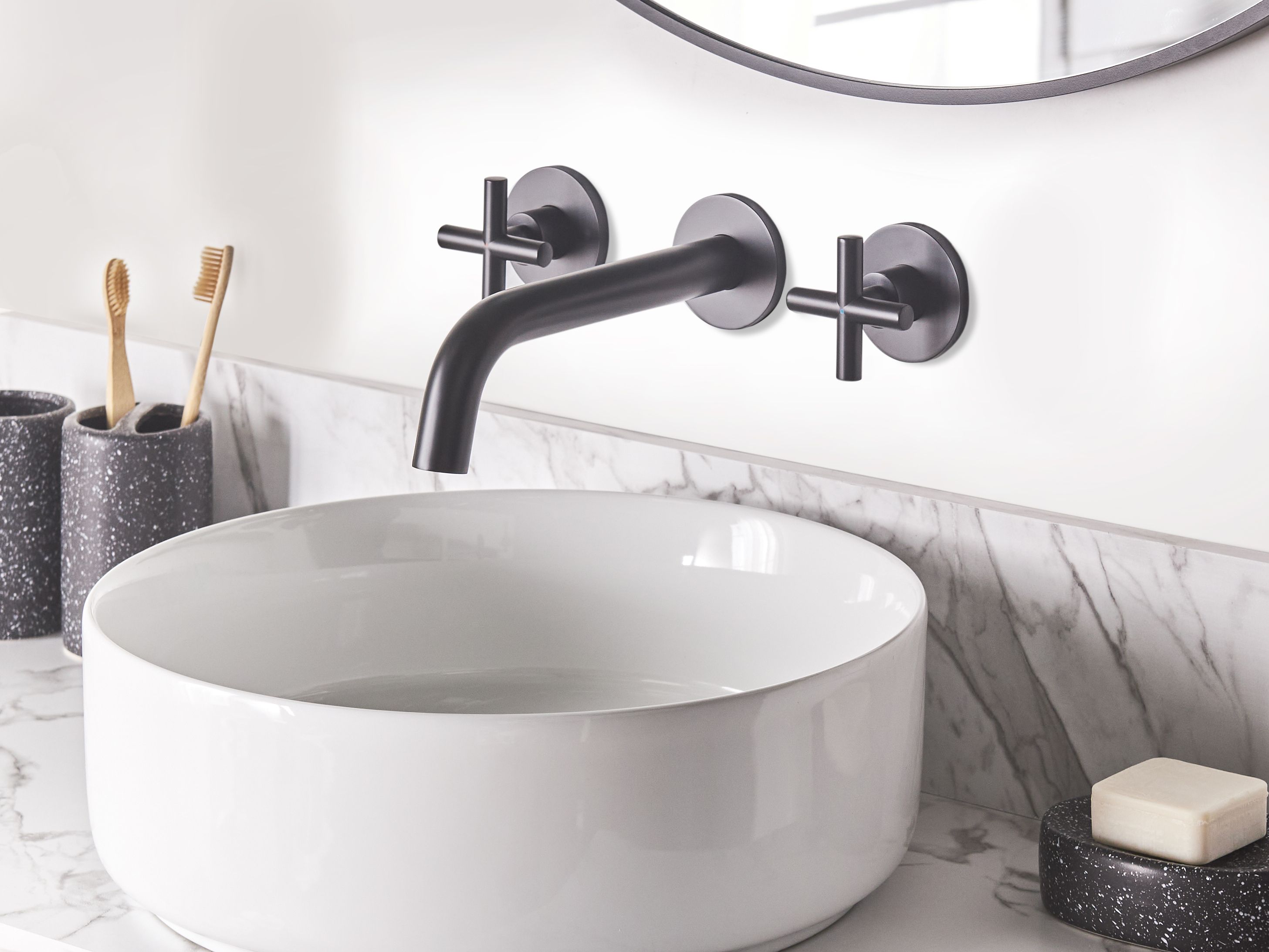 Wall Mounted Basin Mixer Tap KAIETEUR Brass Black
