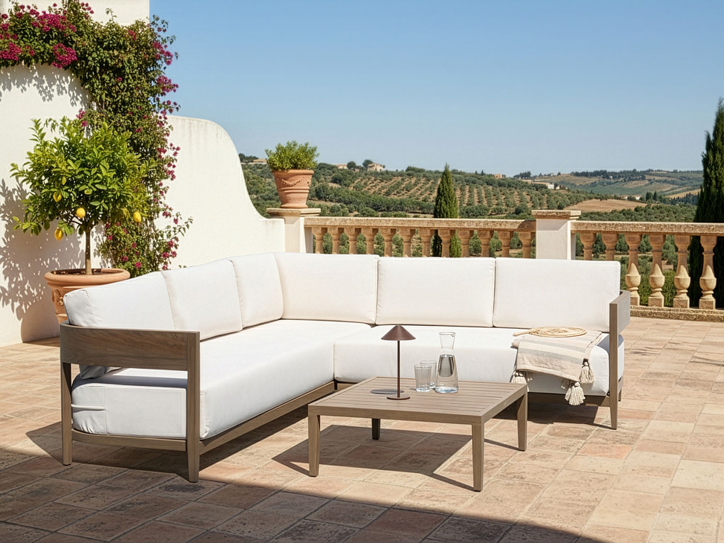 Garden Corner Sofa with Table 5 Seater SAMPIERI Left Hand Metal Brown