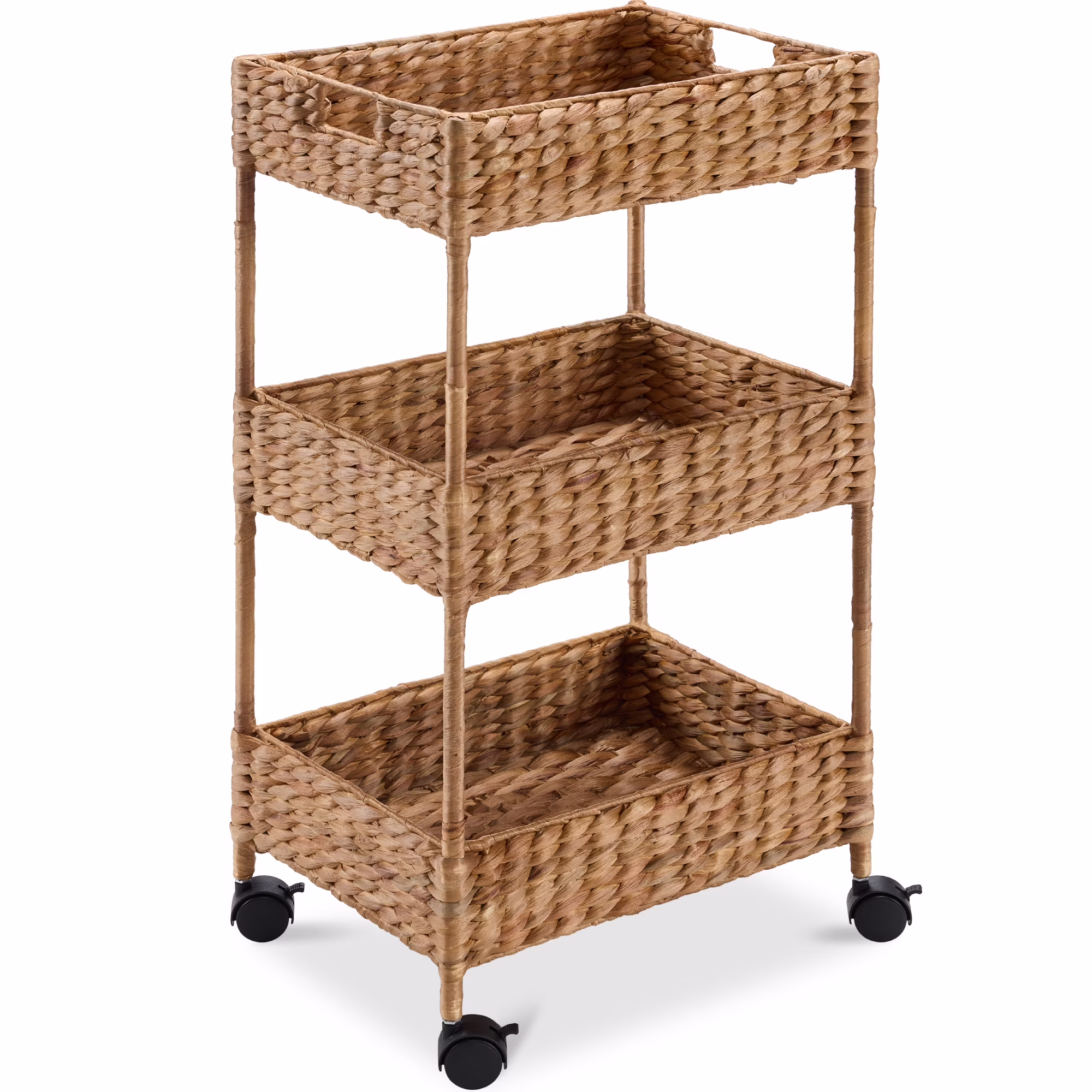 Best Choice Products 3-Tier Water Hyacinth Rolling Nursery Caddy w/ Wheels, Utility Cart, Storage Organization - Natural - Image 3