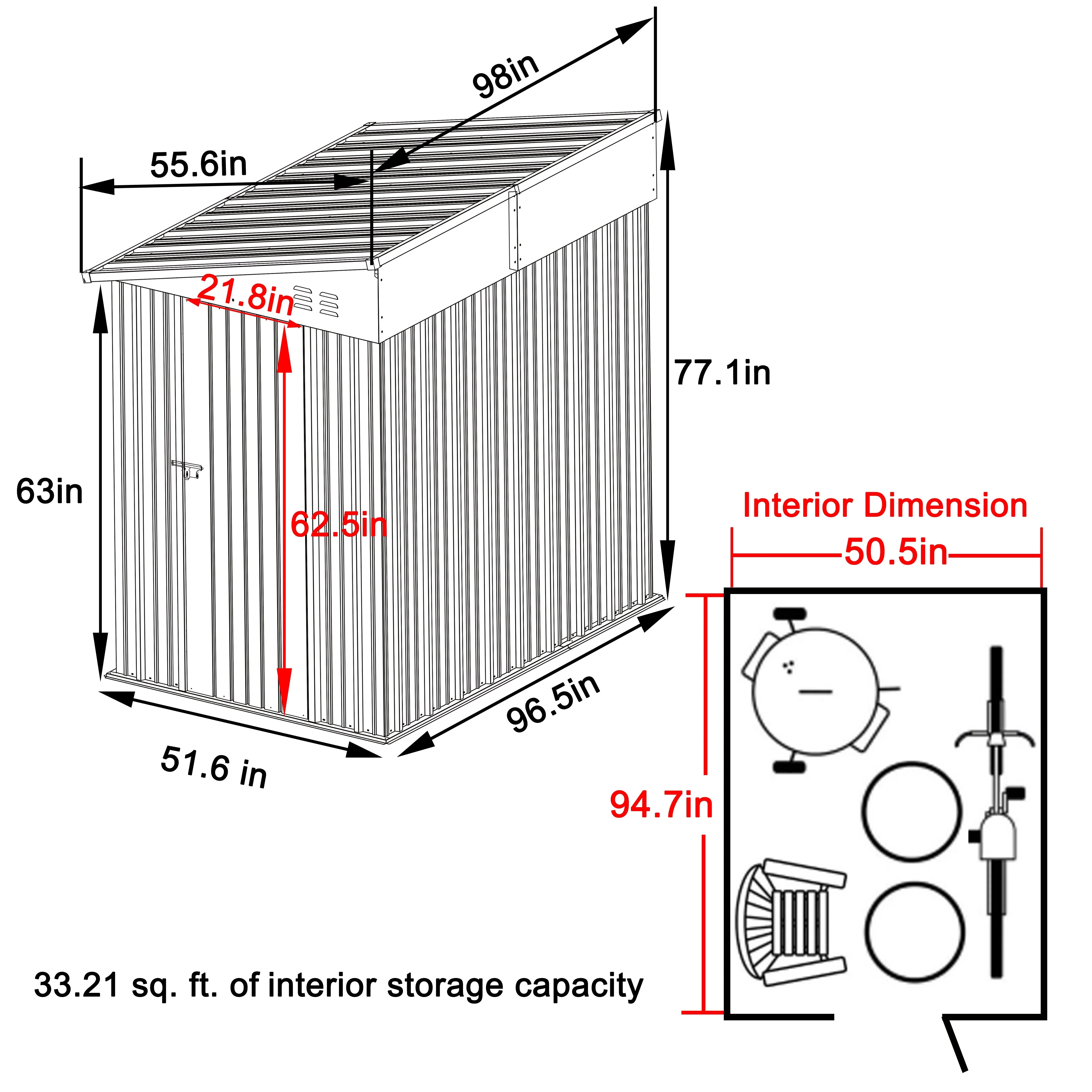 VEIKOUS Outdoor Lean-To Storage Shed 8' x 4', Grey - Image 6 VEIKOUS Outdoor Lean-To Storage Shed 8' x 4', Grey - Image 6