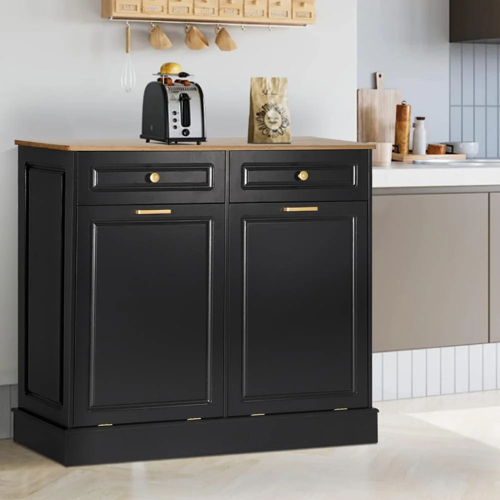 Eclife 20 Gallons Double Tilt Out Trash Cabinet Wood Tabletop, Upgrade Gray, WB010GY - Image 17