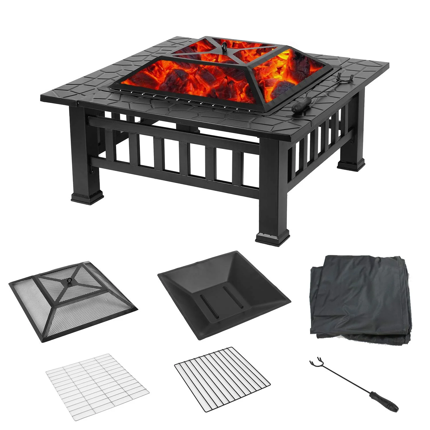 Outdoor Wood Burning Fire Pit, 24" Hexagon Metal Fire Pit for Patio with Poker, Spark Screen, Hex Shaped Fire Pit BBQ Grill, Garden Firepit Stove for Camping Picnic Bonfire Backyard, JA2419 - Image 10