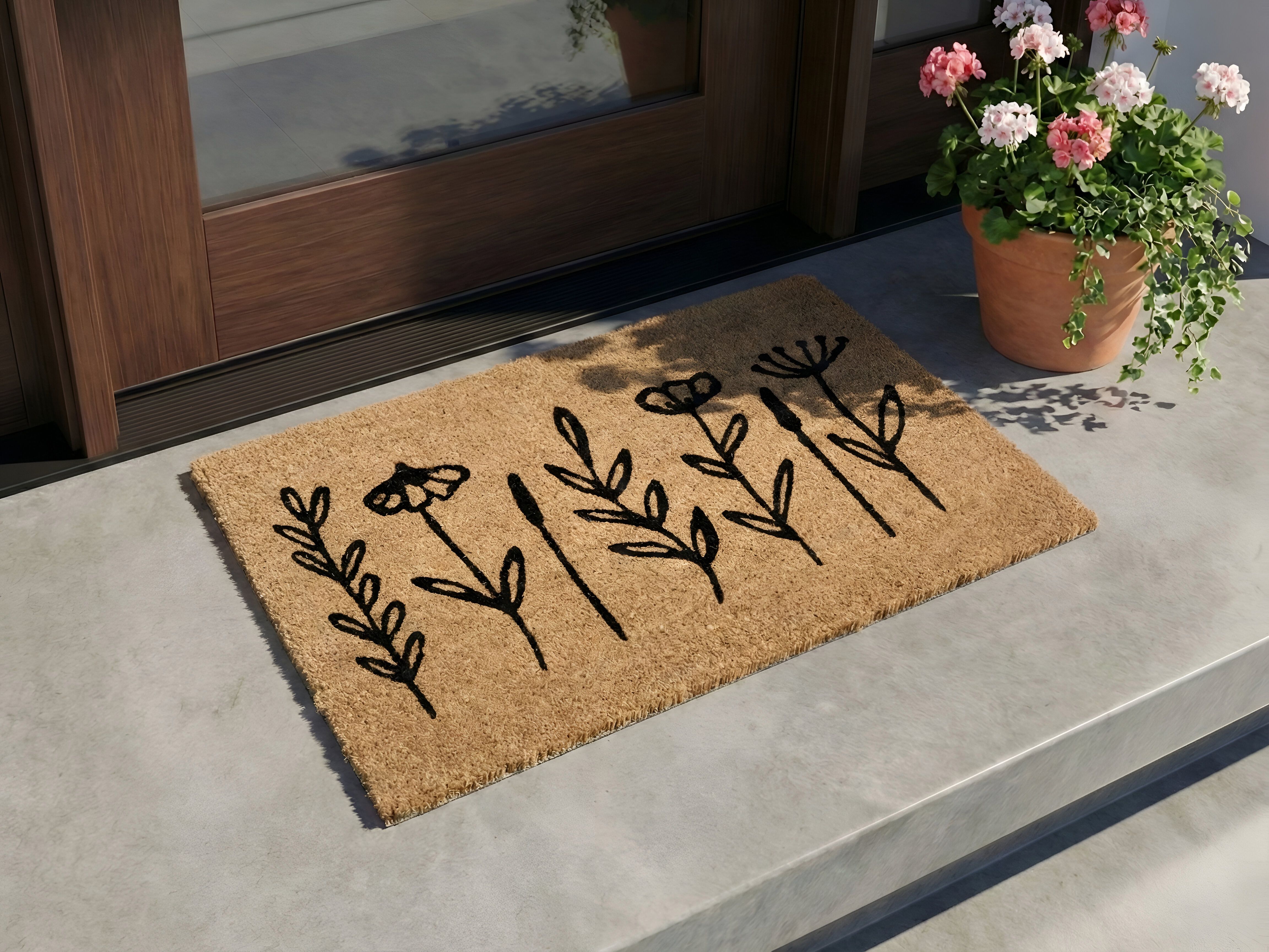 Doormat AGIAK Natural 50 x 80 cm Flower Coir