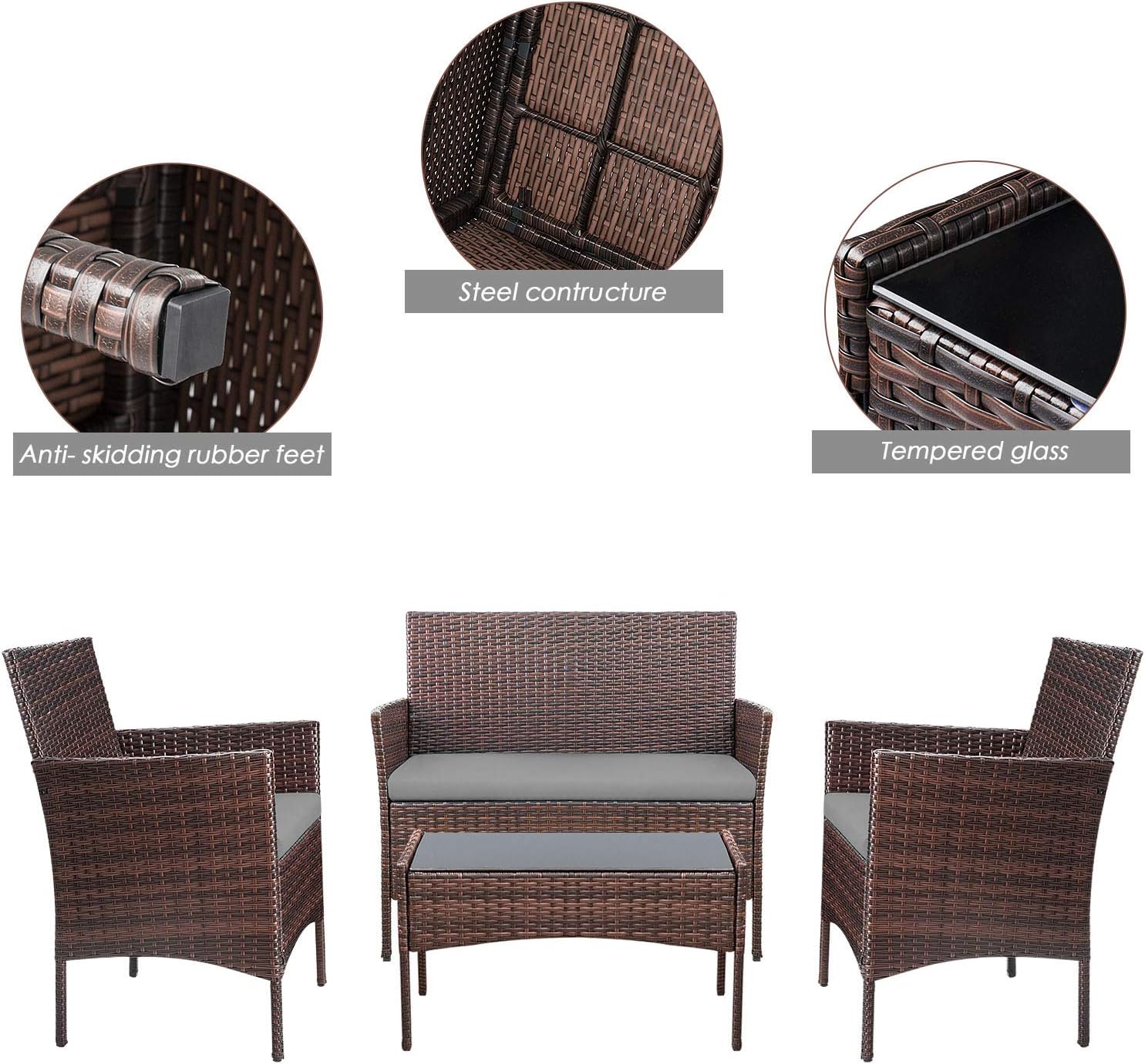 4-Piece Patio Rattan Wicker Furniture Set - T-LCRF834M18 - Image 30 4-Piece Patio Rattan Wicker Furniture Set - T-LCRF834M18 - Image 30