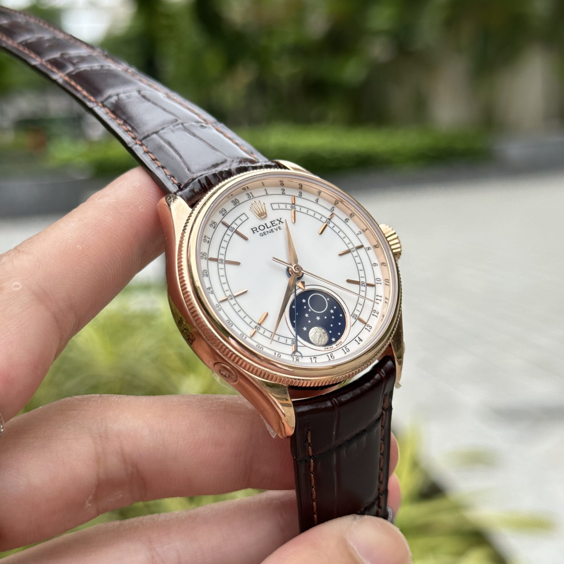 Rolex Replica 1:1 Watch Cellini Moonphase 50535 Leather Strap 39mm - Elite Watch Atelier