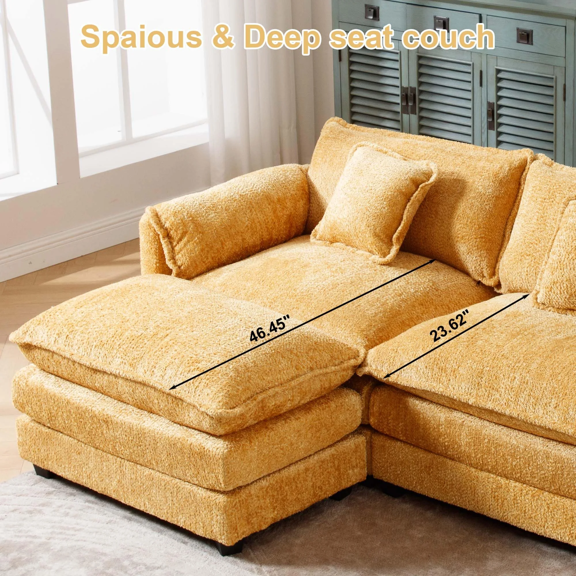 GNIXUU 112" Oversized Sectional Sofa Cloud Couch for Living Room, Modern Chenille L Shaped Couch, Comfy Boucle Modular Sofa Sleeper with Moveable Ottoman & Memory Foam (Green) - Image 24