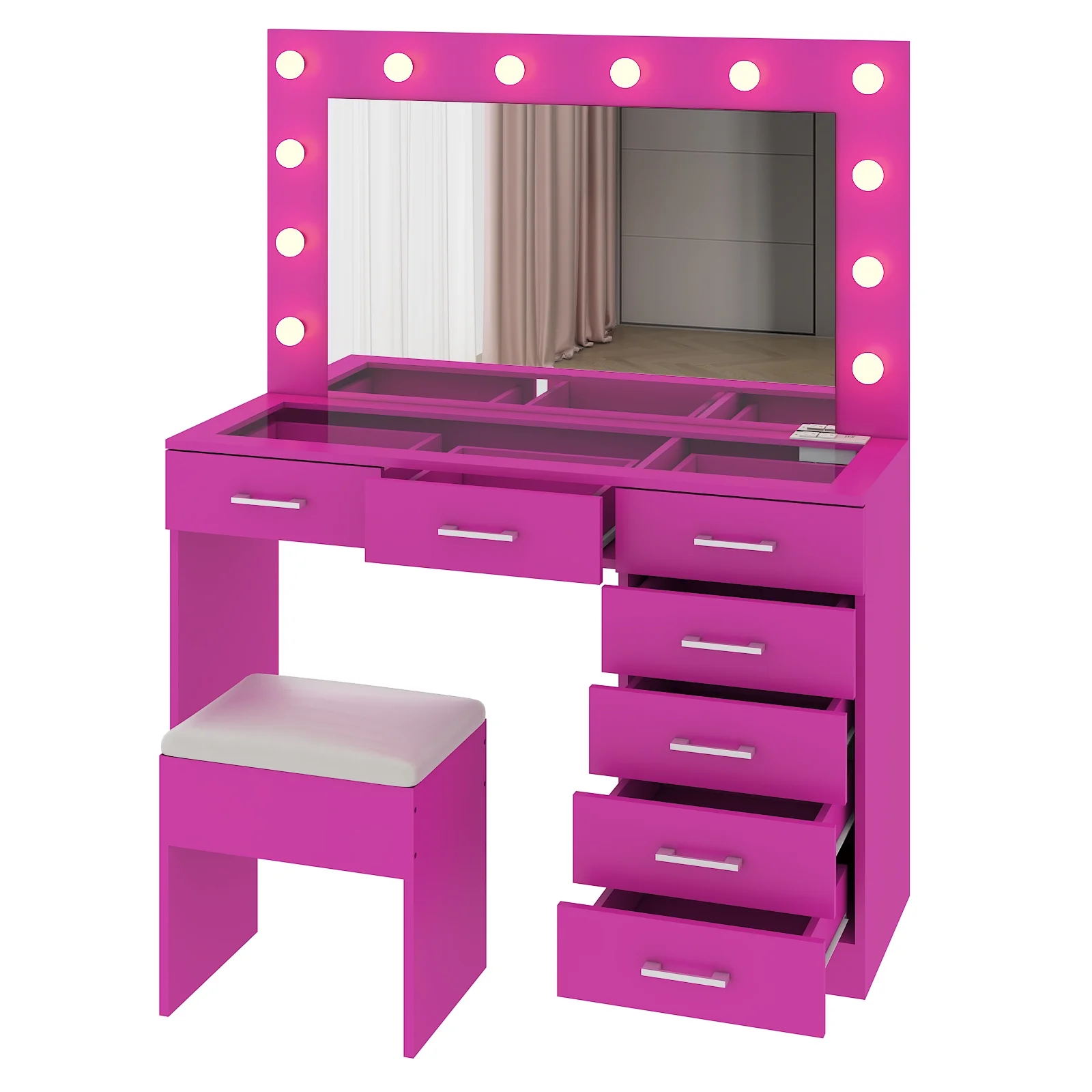 Ktaxon Large Makeup Vanity, Vanity Table Set w/ Visible Glass Top w/ Charging Station, White - Image 71