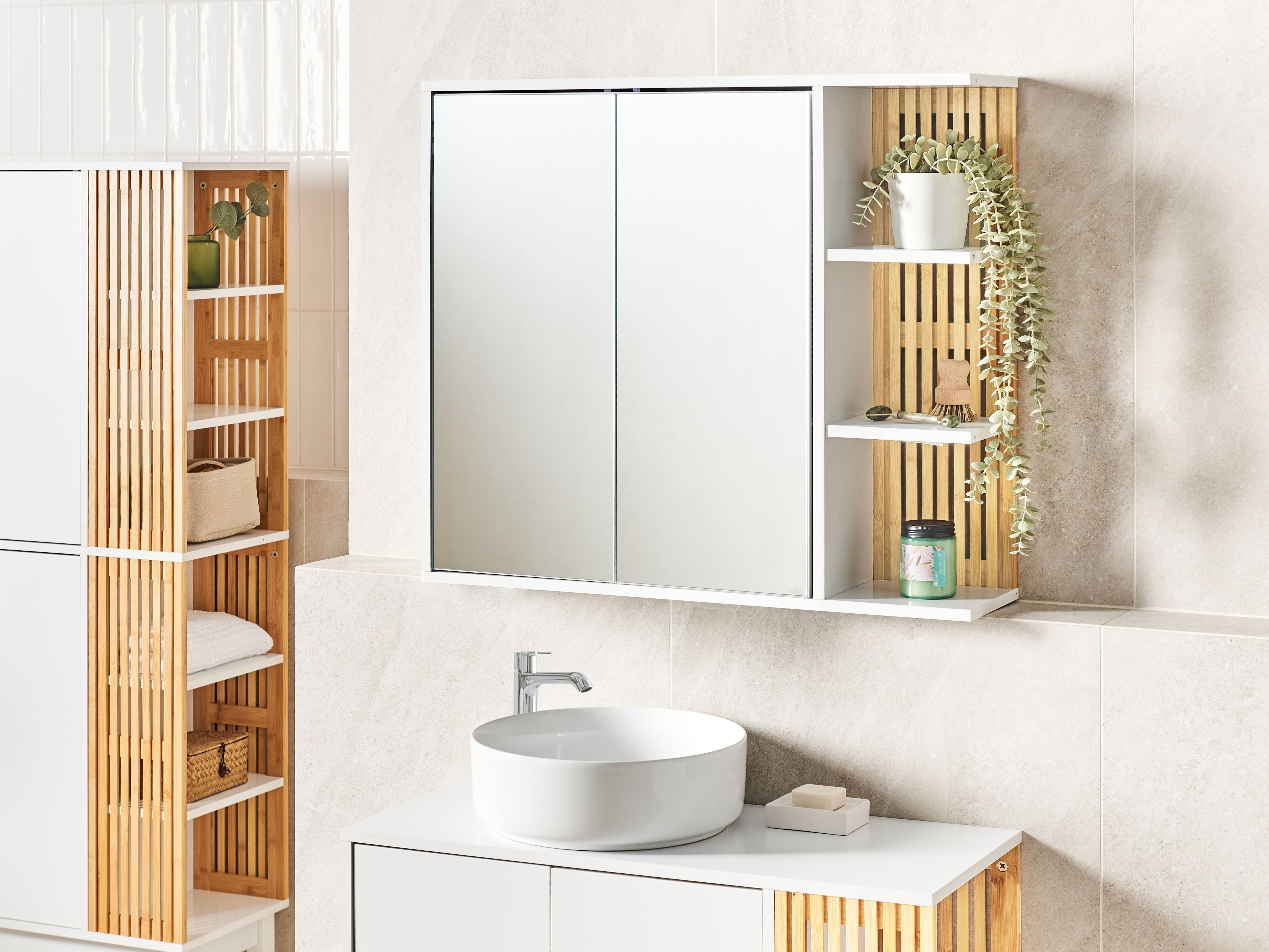 Bathroom Wall Mounted Mirror Cabinet NUBES 80 cm 70 cm White