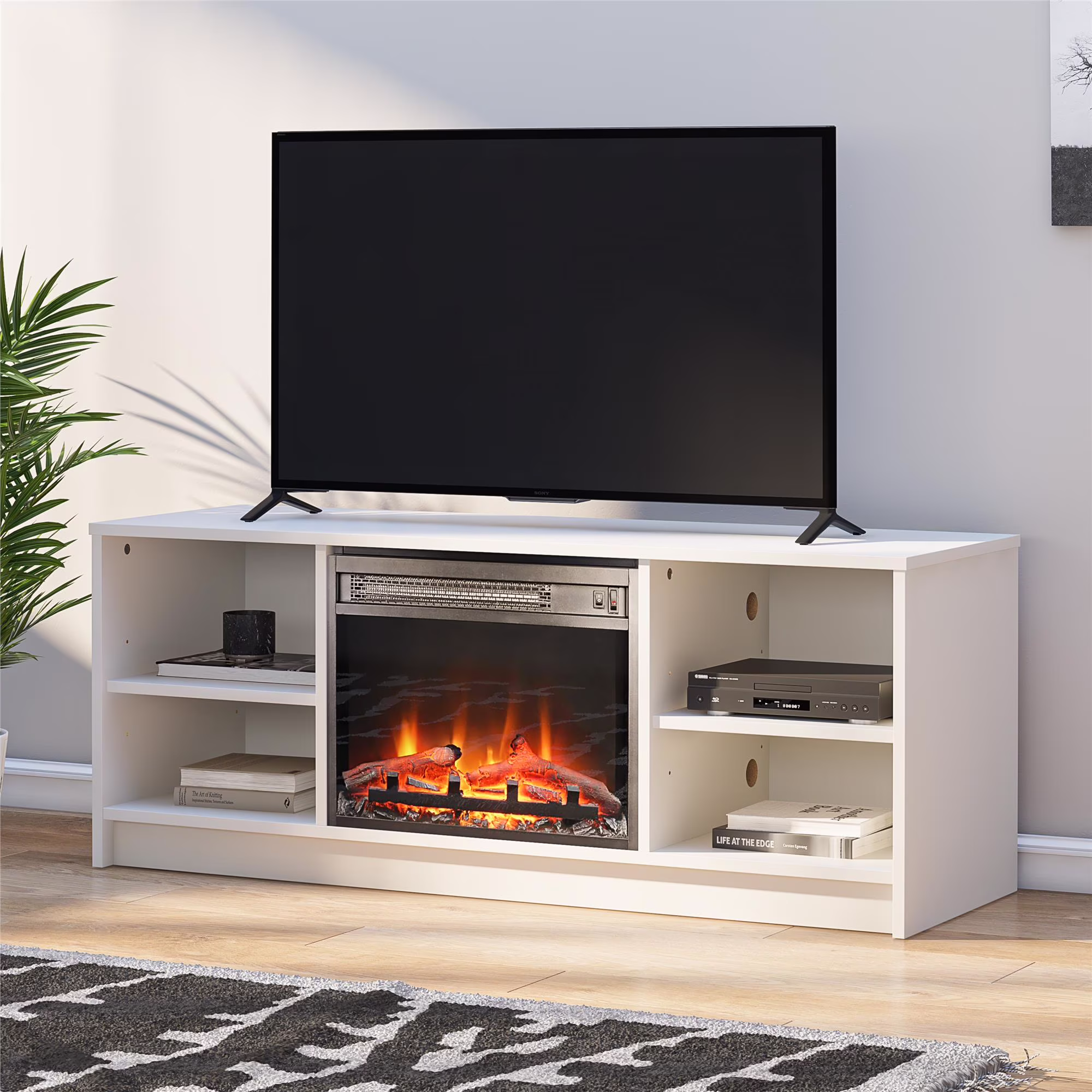 Mainstays Fireplace TV Stand, for TVs up to 55", Black Oak - Image 3