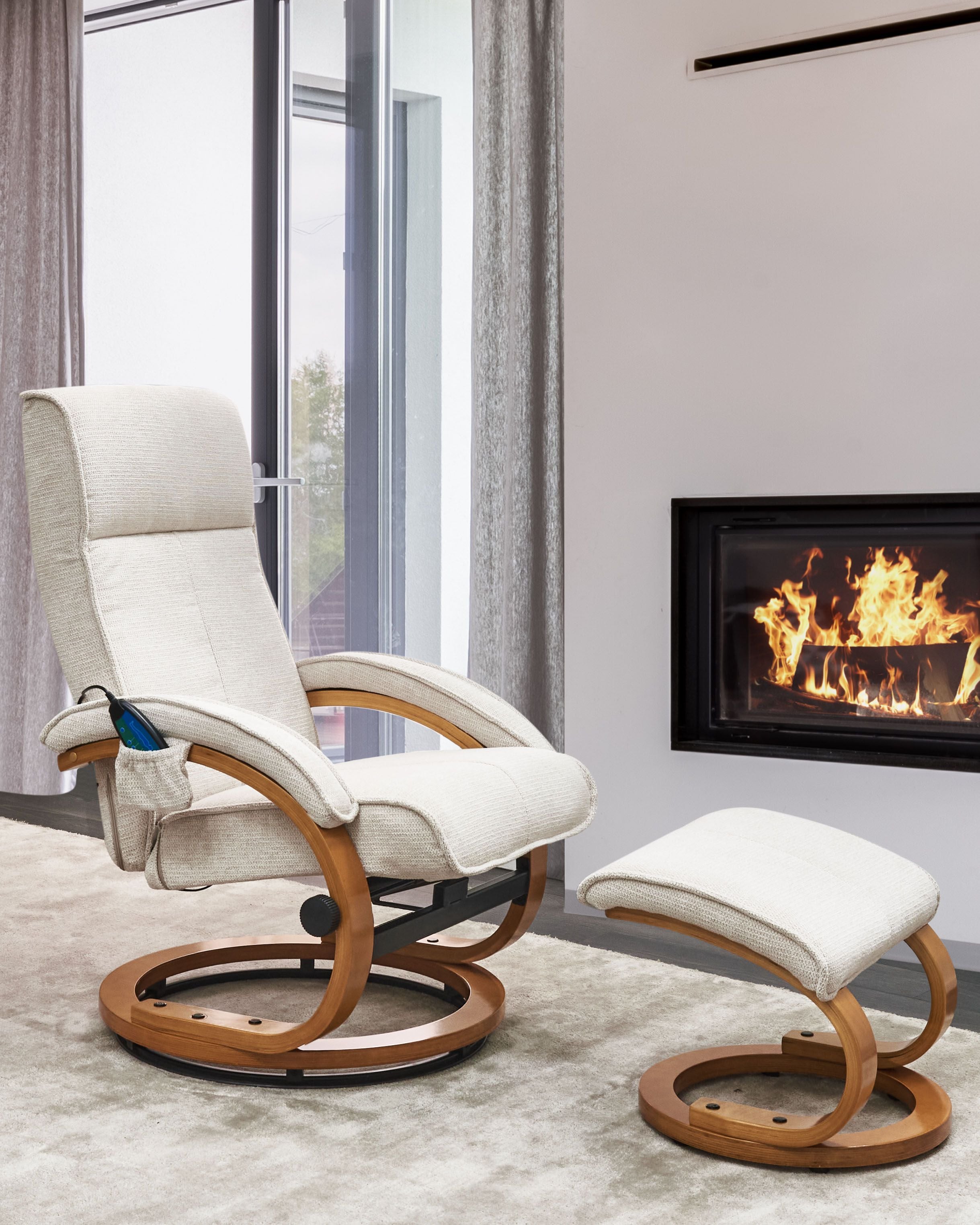 Massage Chair HERO with Footstool Fabric Light Beige